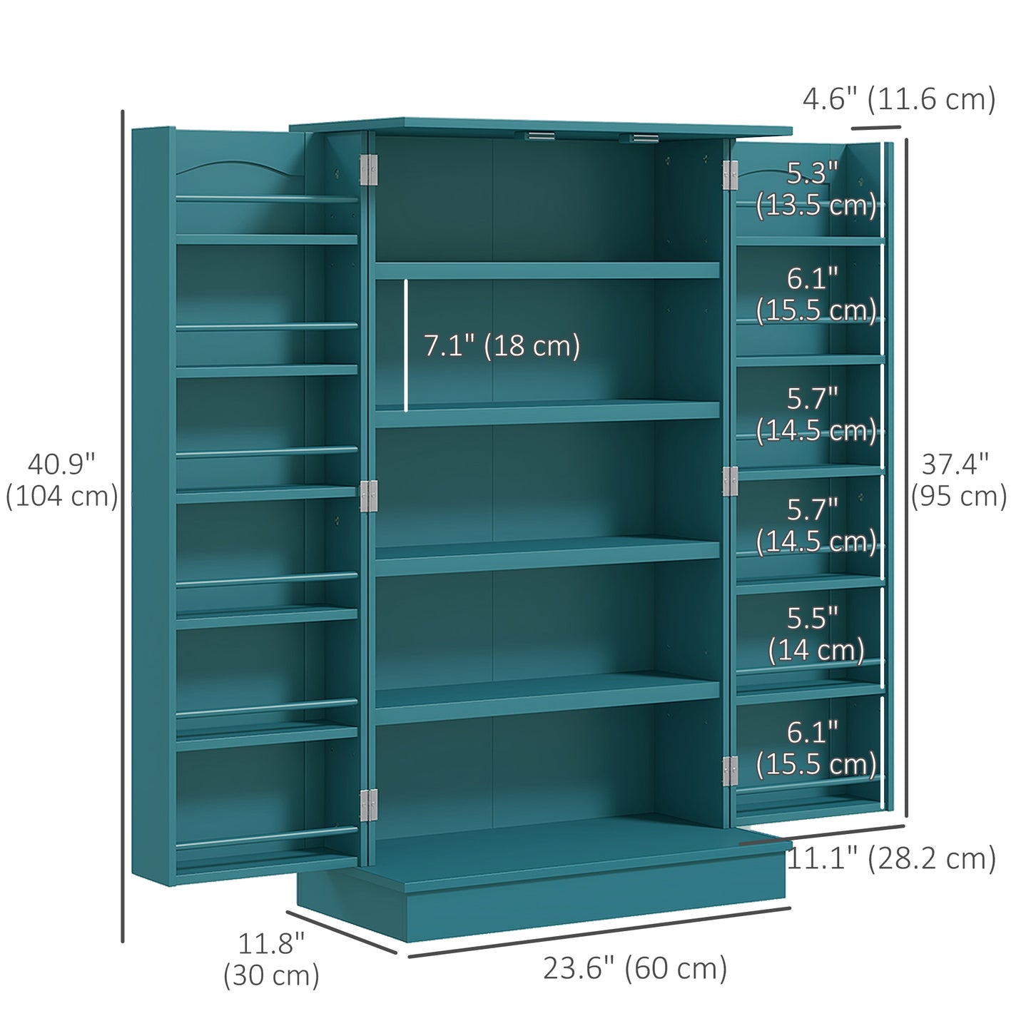 HOMCOM 41" Storage Cabinet, 2-Door Kitchen Pantry Cabinet with 5-tier Shelving, 12 Spice Racks and Adjustable Shelves, Grey