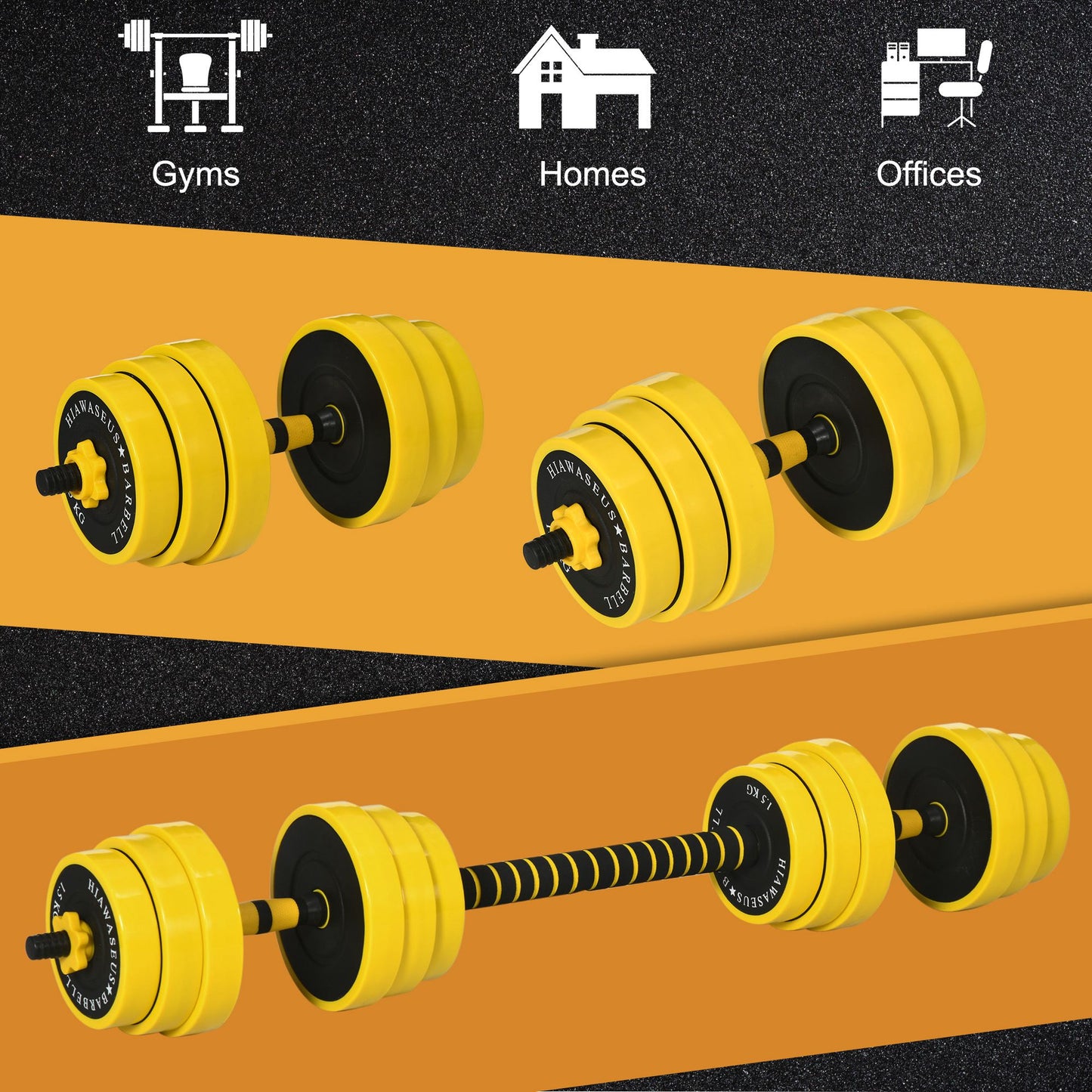 Soozier Dumbbell & Barbell Adjustable Set 66lbs Plate Bar Clamp Rod for Strength Training, Full Body Workout, Muscle Building Home Gym Sports Area Exercise Ergonomic