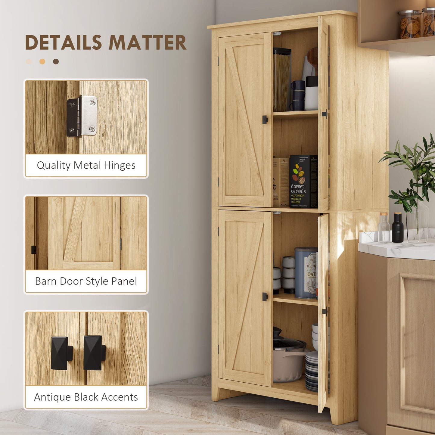 HOMCOM 72" Freestanding Storage Cabinet, Kitchen Pantry Cabinet with Doors and Shelves for Dining Room, White