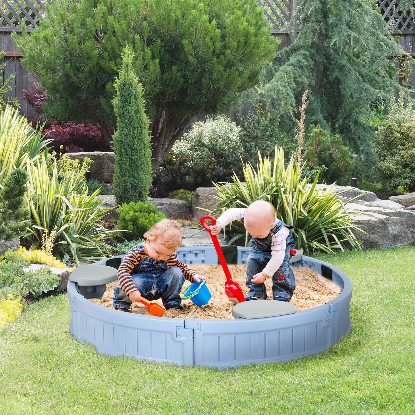 Outsunny Kids Outdoor Sandbox with Cover Waterproof Oxford Canopy, Bottom Fabric Liner, Children Playset for 3-12 years old, Backyard, Brown