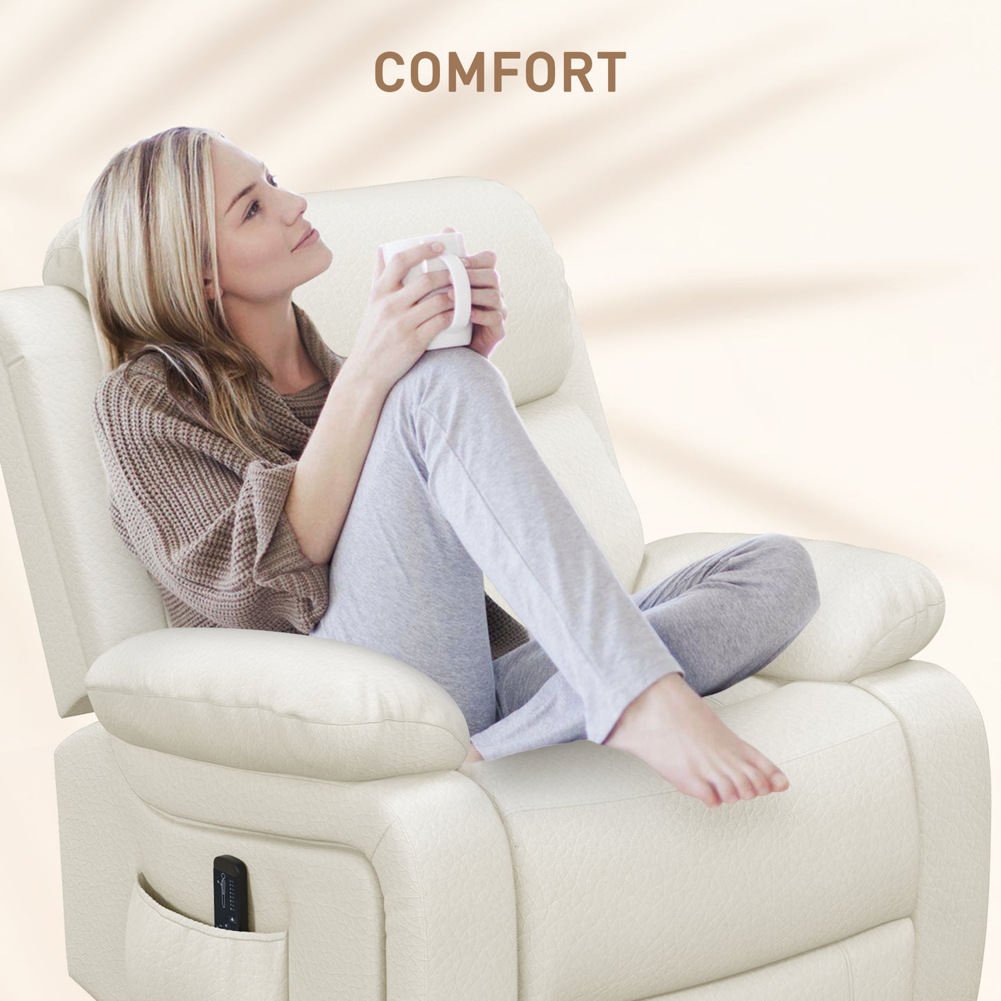 HOMCOM PU Leather Reclining Chair with Vibration Massage Recliner, Swivel Base, Rocking Function, Remote Control, Black