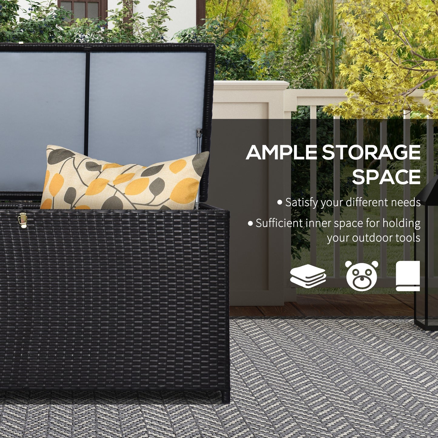 Outsunny Outdoor Storage Box with 118 Gallon Storage, Plastic Top Lid, Handles for Cushions, Pool Essentials, Garden Tools, Grey