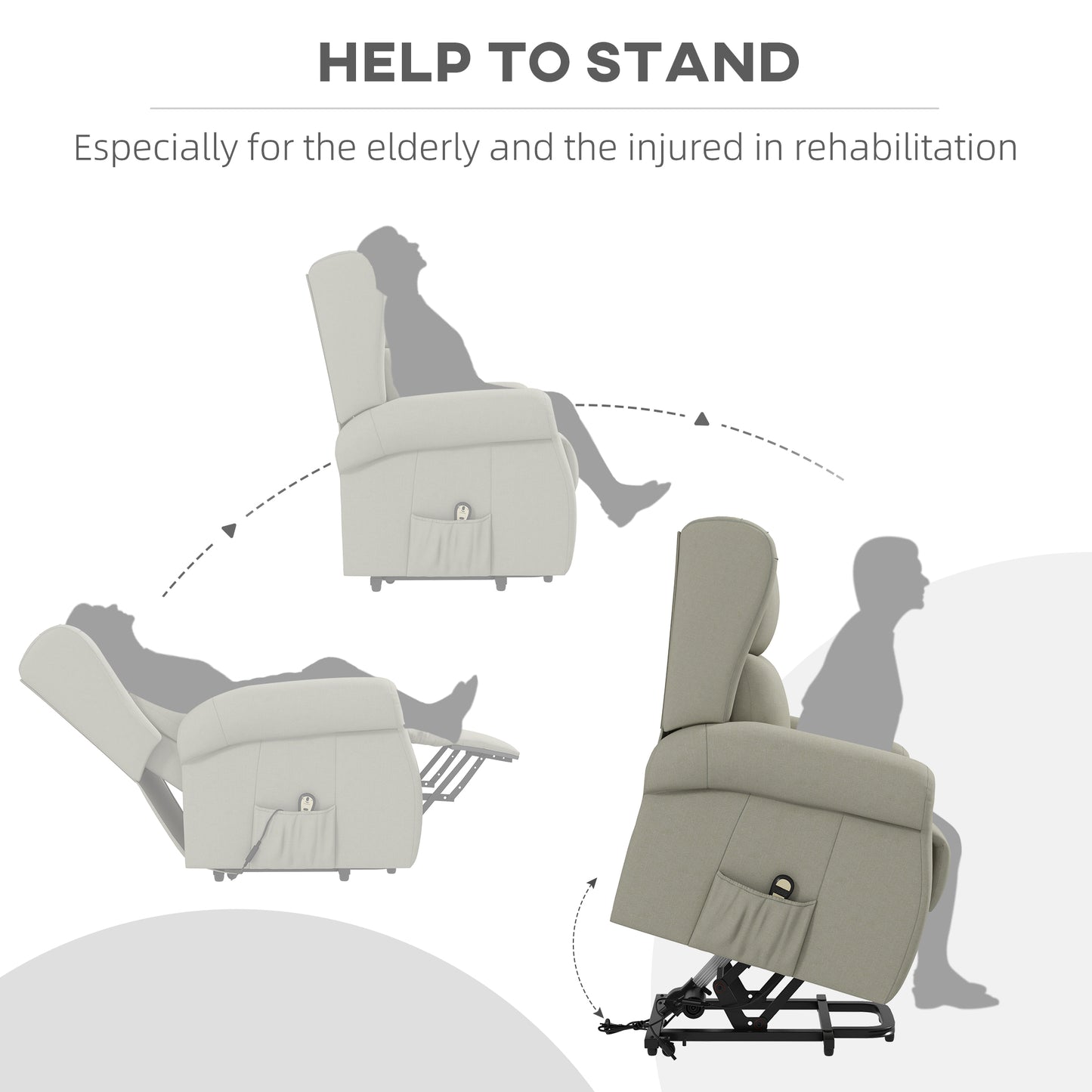 HOMCOM Wingback Lift Chair for Elderly, Power Chair Recliner with Footrest, Remote Control, Side Pockets, Grey