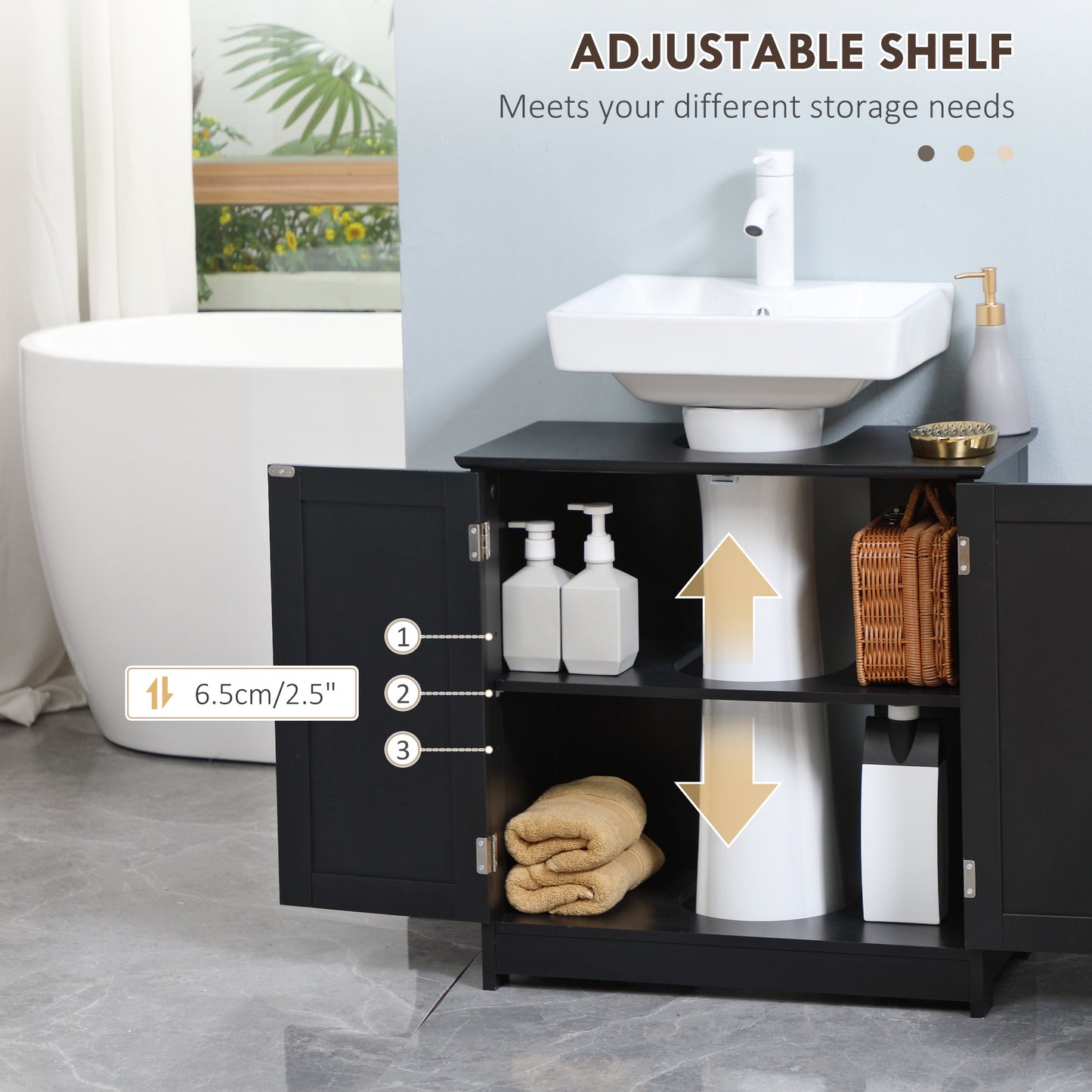 HOMCOM Under Sink Bathroom Cabinet with 2 Doors and Shelf, Pedestal Sink Bathroom Vanity Furniture, White
