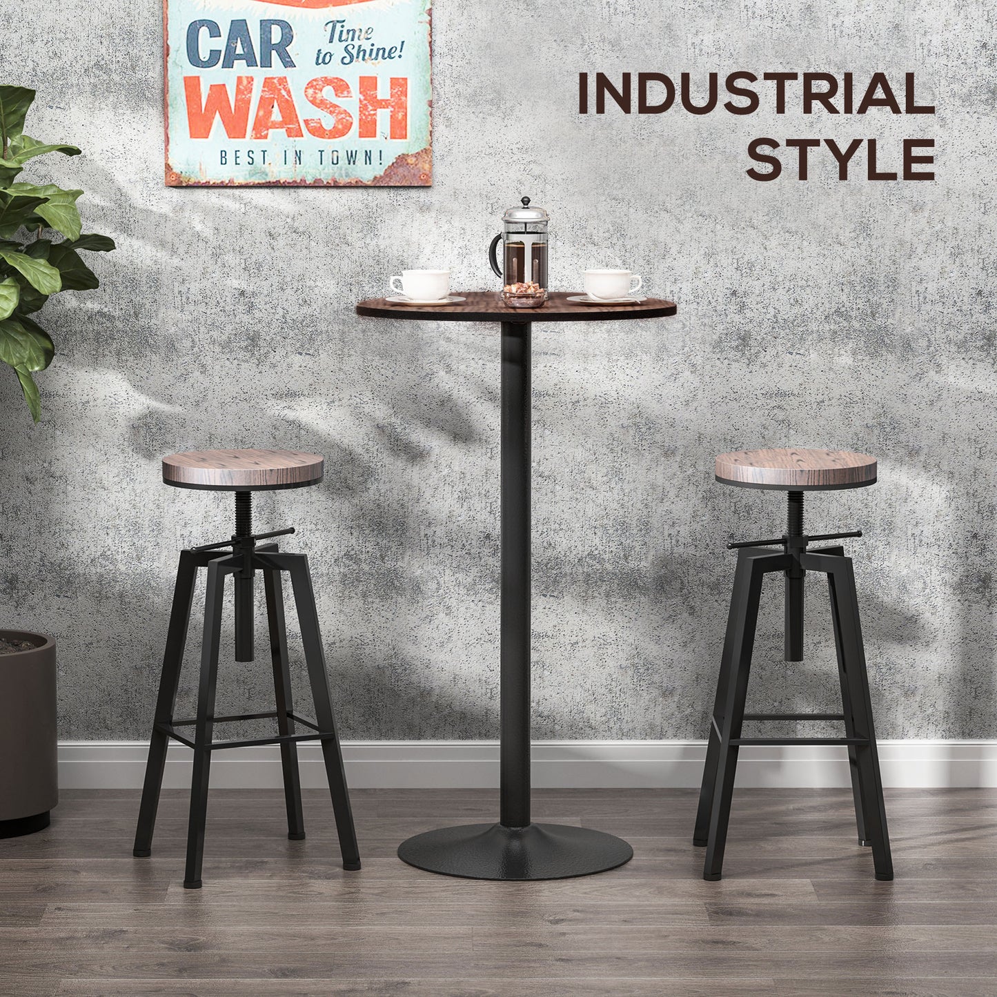 HOMCOM Round Bar Table 42 Inch Height, Industrial High Bistro Table with Metal Base and Elm Wood Top, Bar Height Table for Kitchen, Pub, Breakfast Area