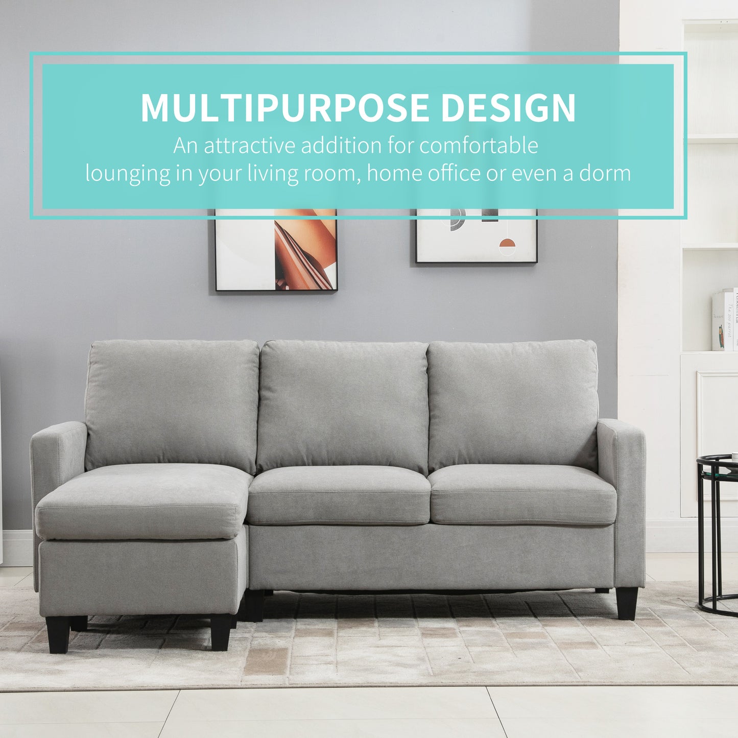 HOMCOM L-Shape Sofa, Modern Sectional Couch with Ottoman, Corner Sofa for Living Room, Light Grey