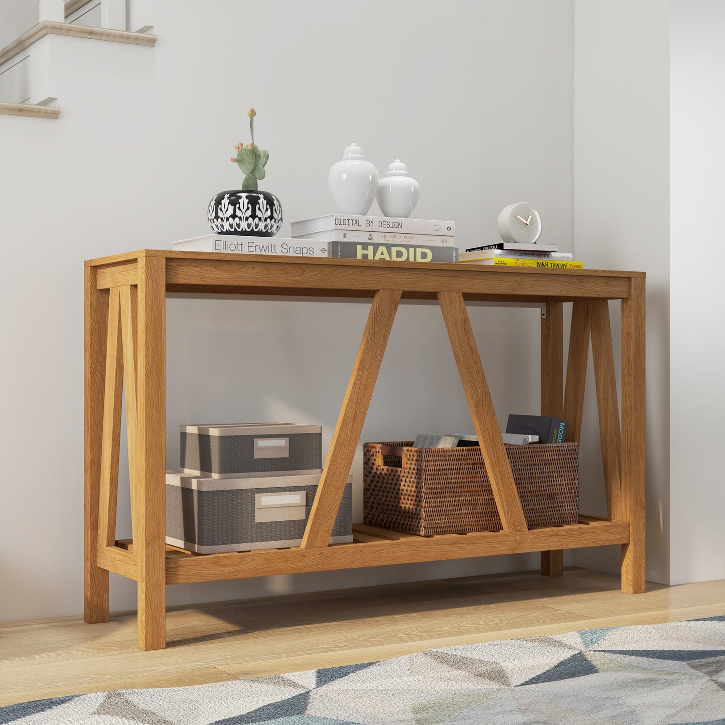 HOMCOM 52" Console Table, Farmhouse Narrow Entryway Table with Storage Shelf, Rustic Sofa Table with Anti-tipper for Living Room and Hallway, Brown
