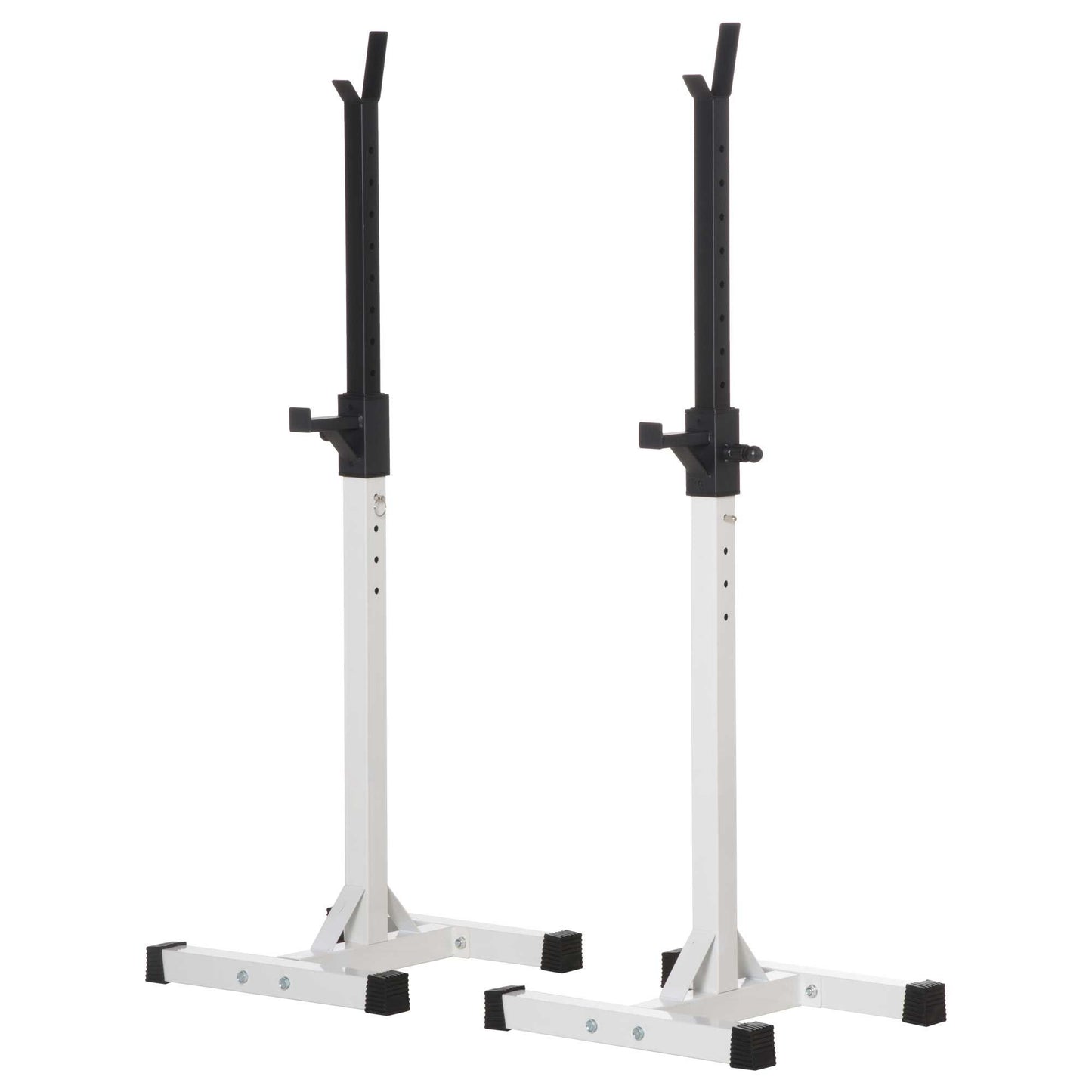 Soozier Adjustable Barbell Rack Stable Power Squat Stand Portable 2 Bars Barbell Holder Weight Rack, Black and White
