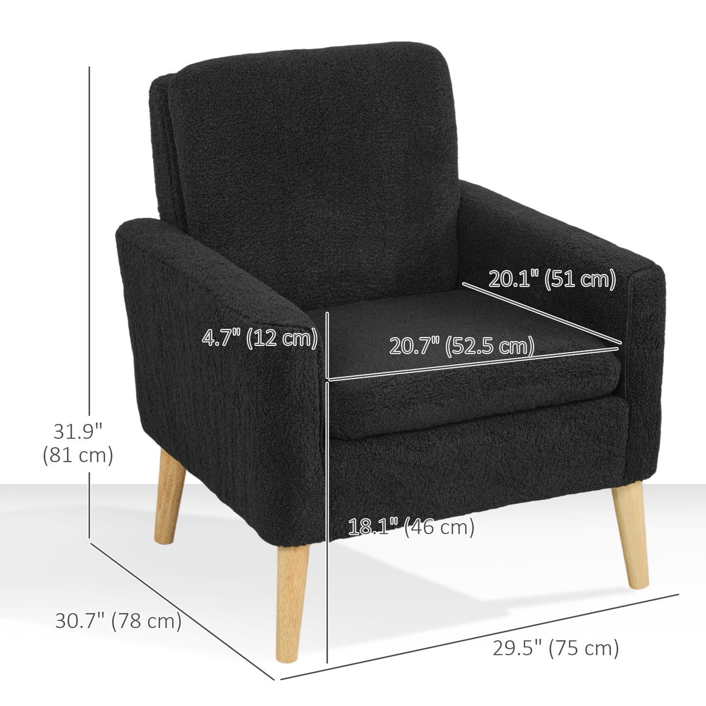 HOMCOM Fabric Accent Chair, Modern Upholstered Armchair with Wood Legs and Wide Padded Seat, Cream White