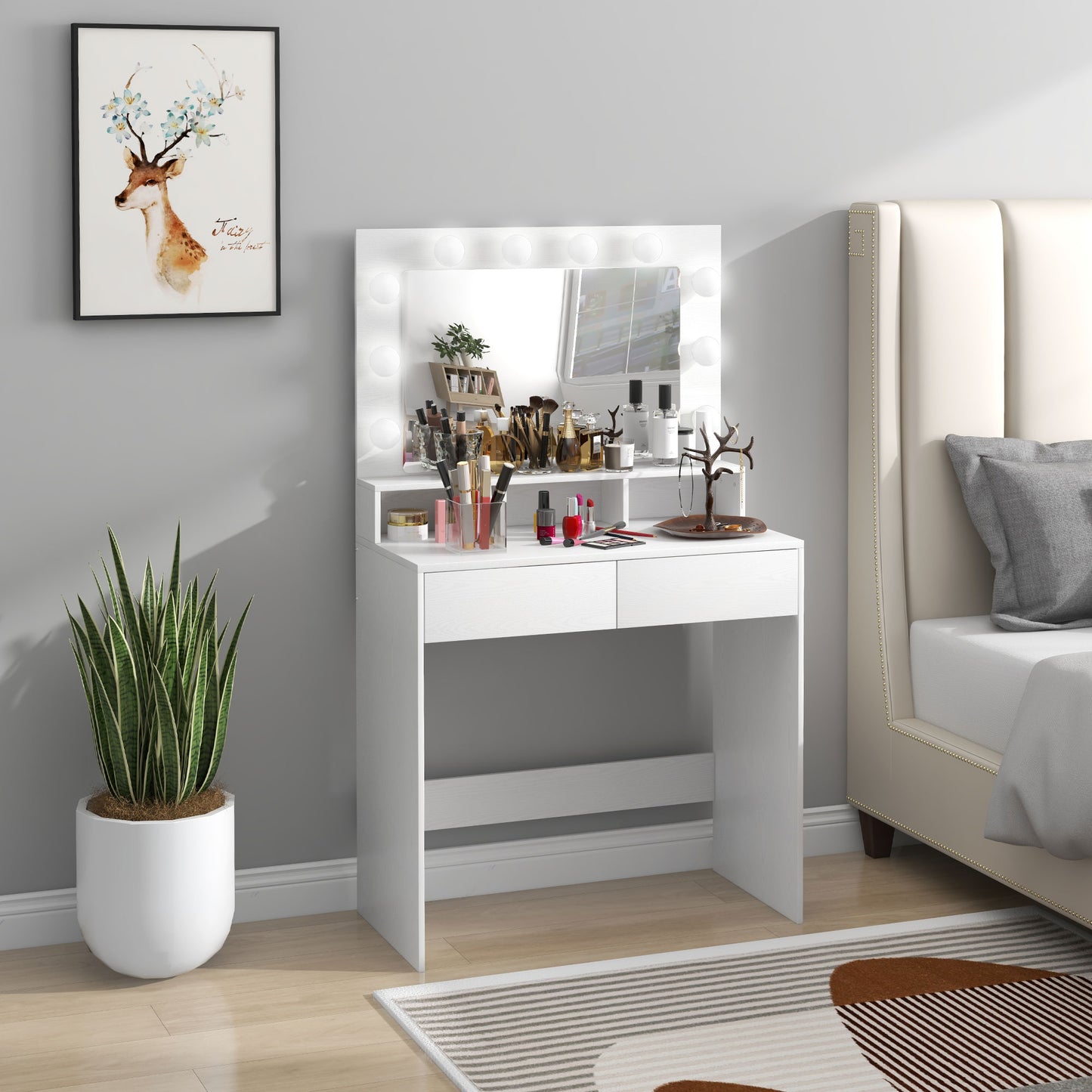 HOMCOM Vanity Table, Makeup Dressing Table with LED Lighting Mirror, Drawers, for Bedroom, Black