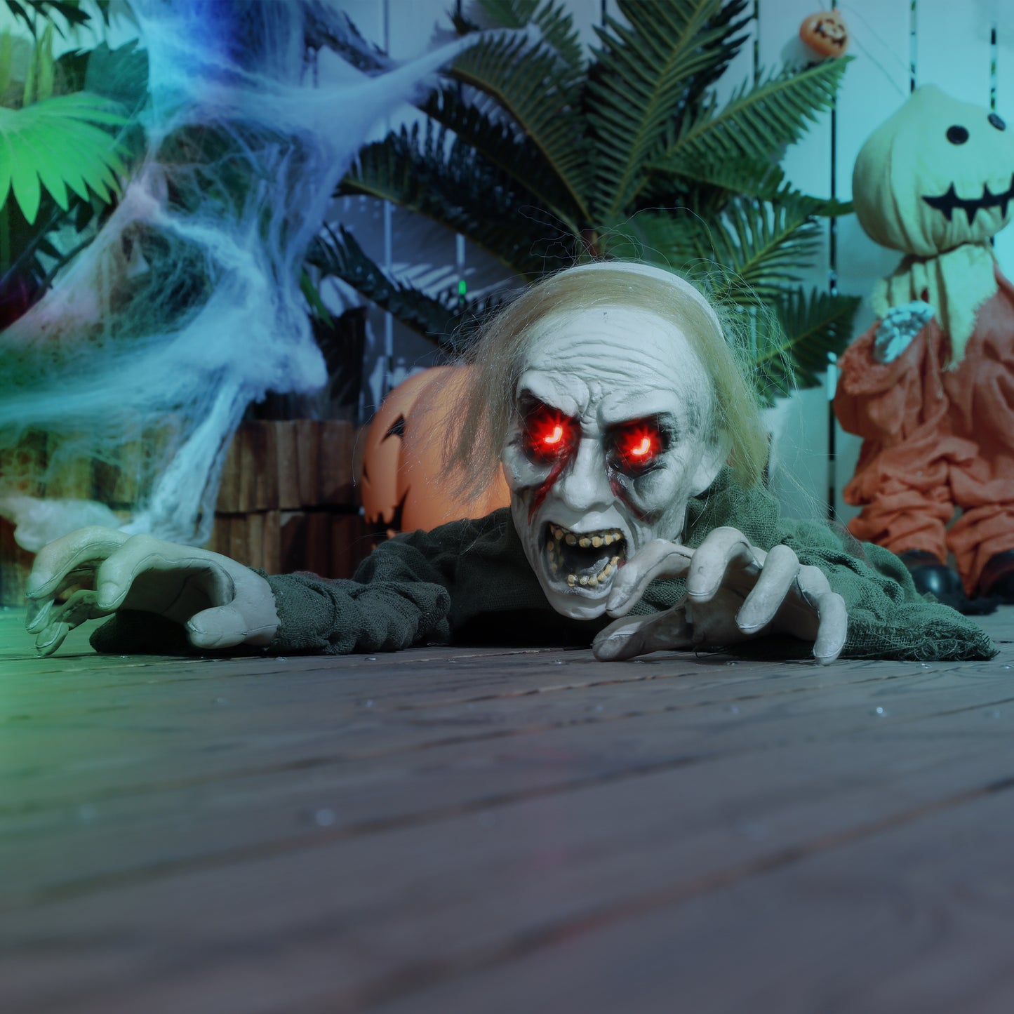 HOMCOM 66" Outdoor Halloween Decoration Crawling Zombie, Animated Prop Decor with Sound Activated, Light Up Eyes