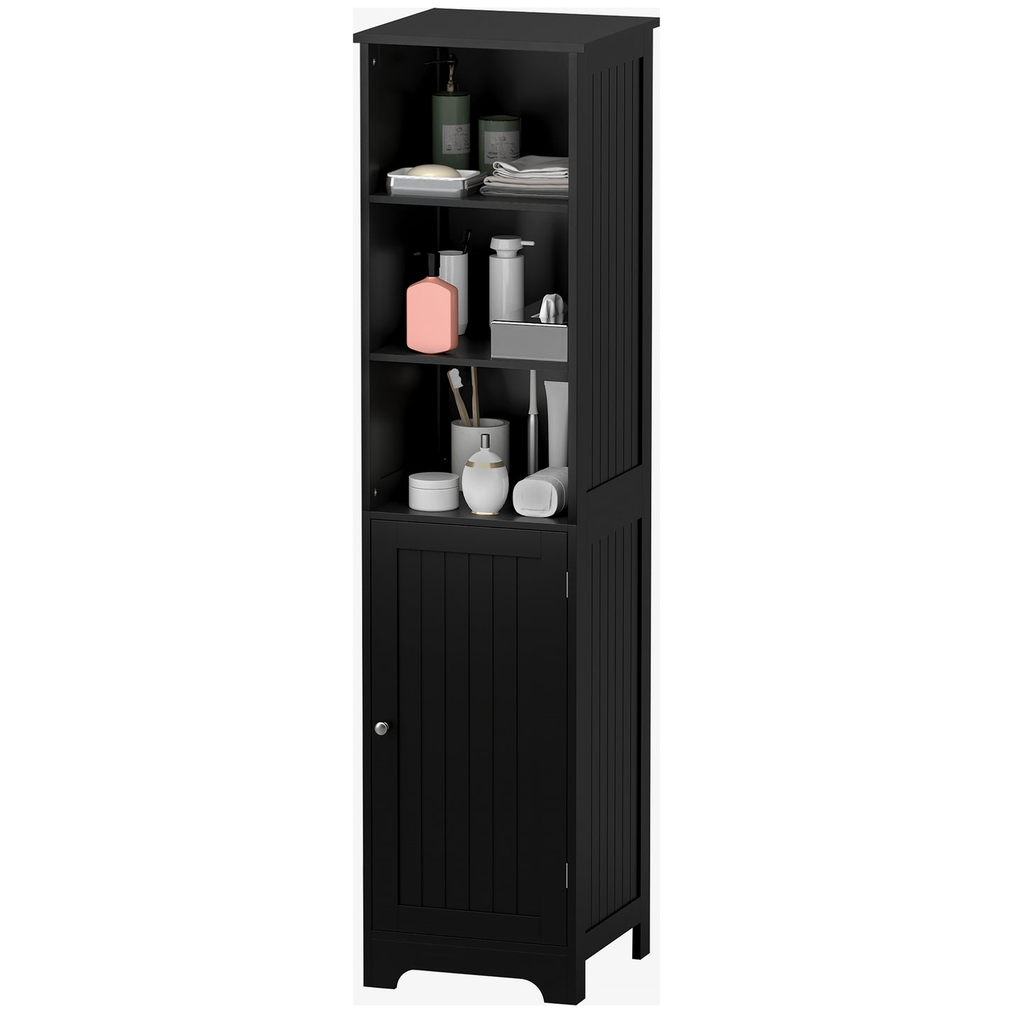kleankin Tall Bathroom Storage Cabinet, Freestanding Tower Cabinet with Adjustable Shelf, 3 Open Shelves, White