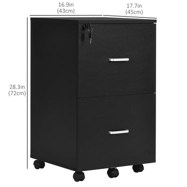 Vinsetto 2 Drawer Mobile File Cabinet with Lock, Wood Office Filing Cabinet with Locking Wheels for Letter and A4 Size, Black