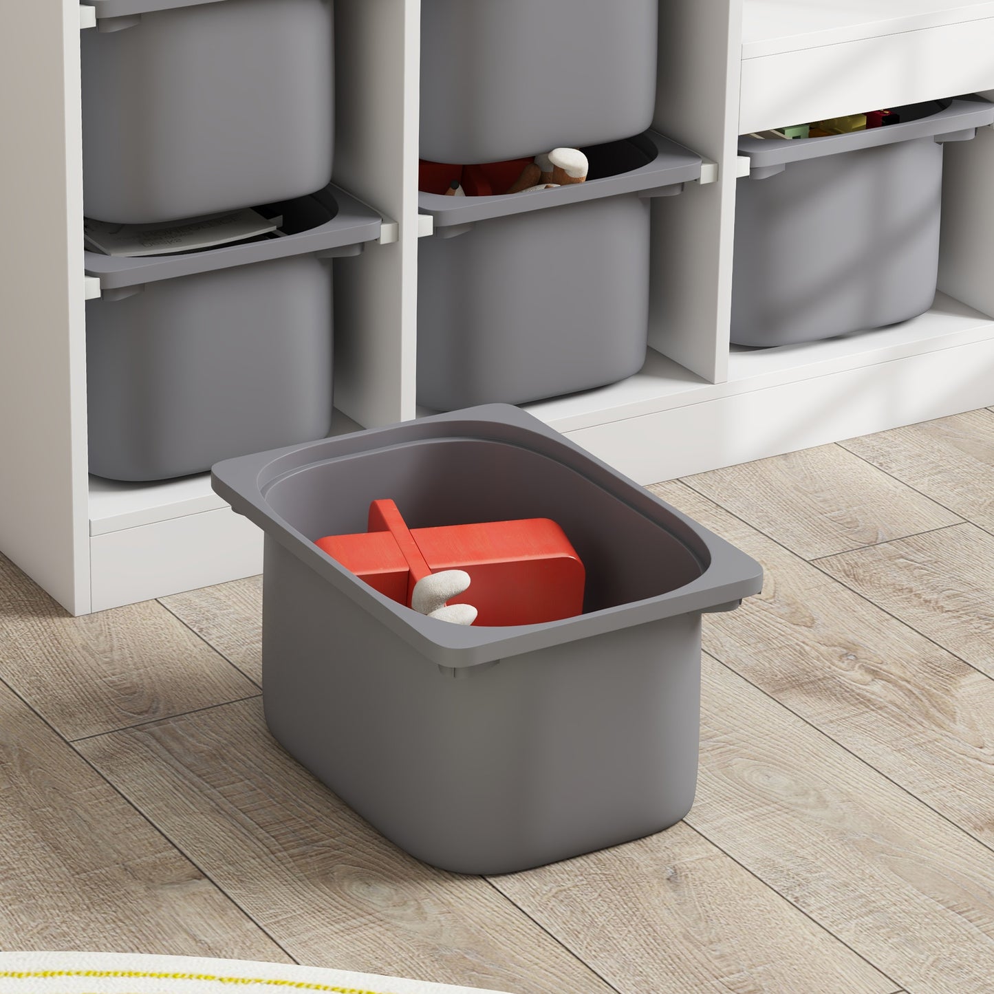 Qaba 3 Layers Toy Storage Organizer Kids Bookshelf Children Toy Storage w/ 6 Plastic Bins, White