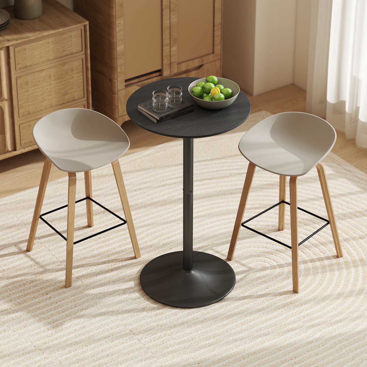 HOMCOM Round Table for 2, 40.2 Inch Bar Height Pub Table with Steel Frame, Non-Slip Base for Living Room, Kitchen, Natural Wood