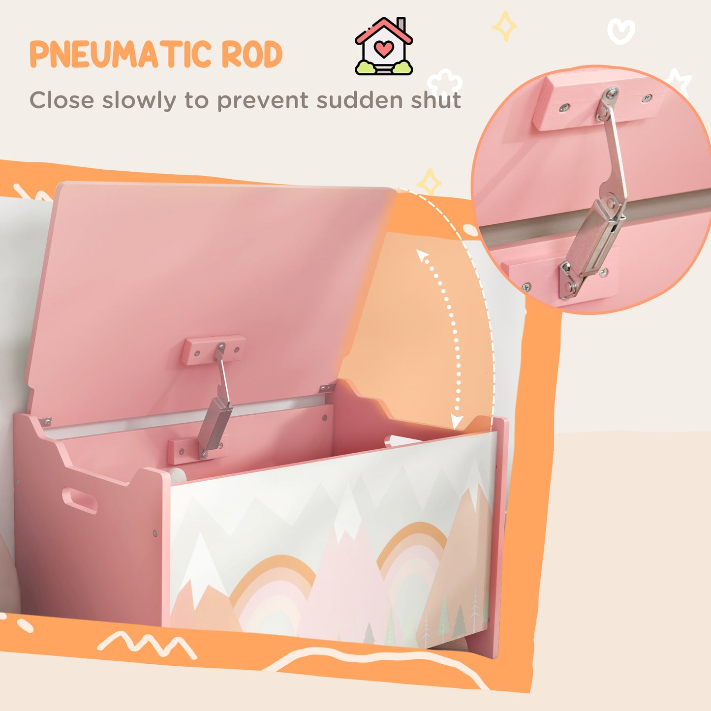 Qaba Toy Box with Lid, Toy Chest Storage Organizer for Bedroom with Safety Hinge, Pink