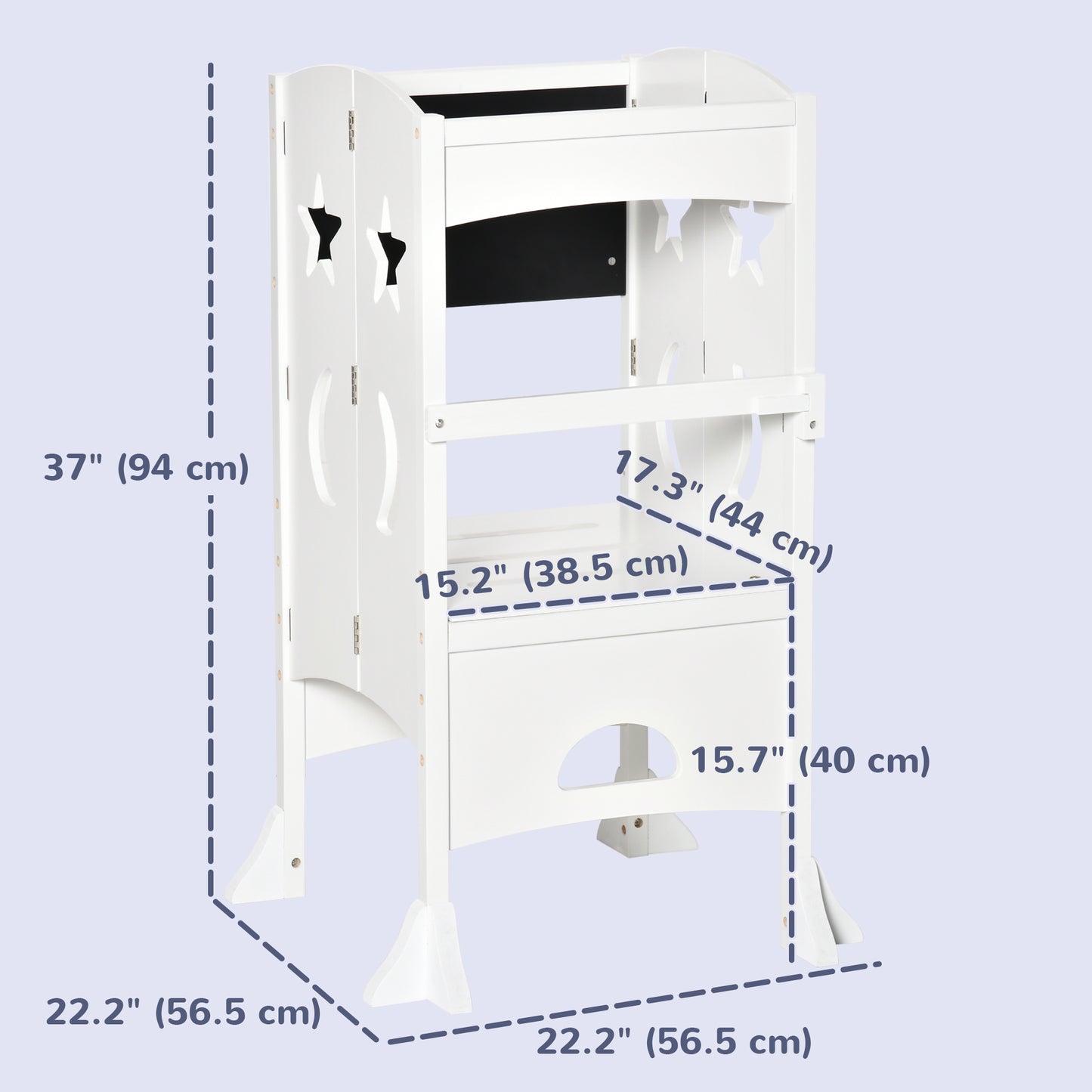 Qaba Kids Kitchen Helper Foldable Step Stool Toddler Kitchen Stool with Blackboard Lockable Handrail for 3-6 Years old Grey