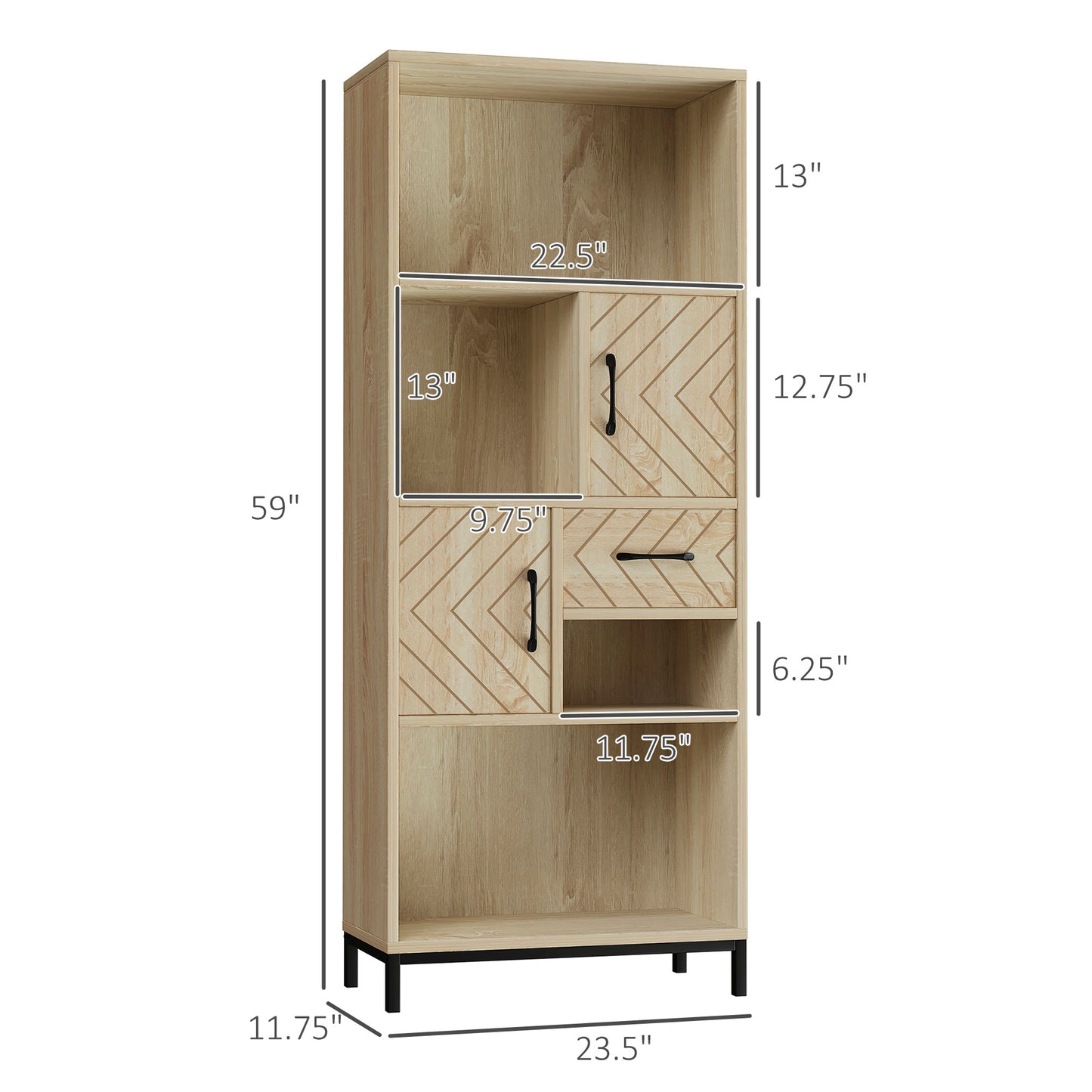 HOMCOM 5-Tier Bookcase, Storage Bookshelf, Display Shelves with Adjustable Shelves for Living Room, Home Office, Nature Wood