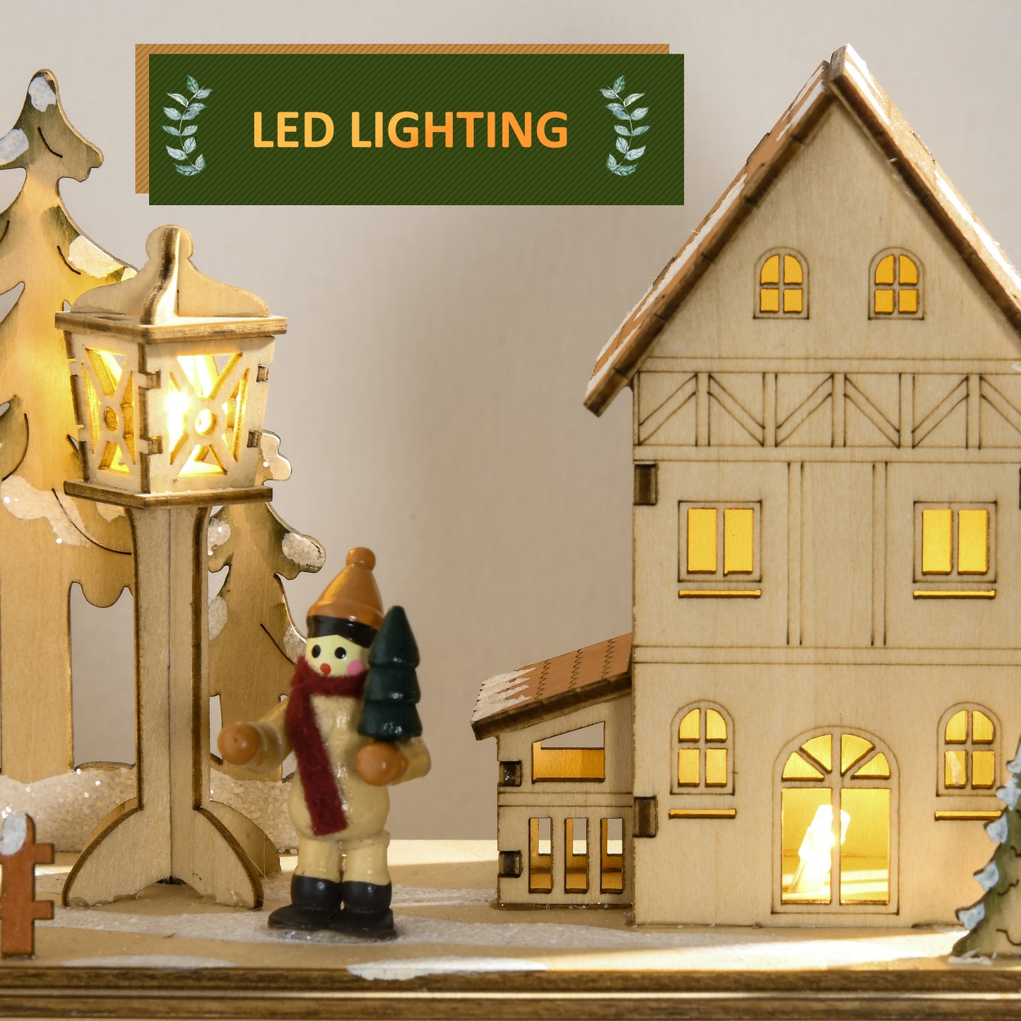 HOMCOM Wooden Christmas Advent Calendar, Lighted 24 Days Xmas Calendar House, Christmas Table Decoration with Countdown Drawers, Bible Characters, Battery Operated, Natural