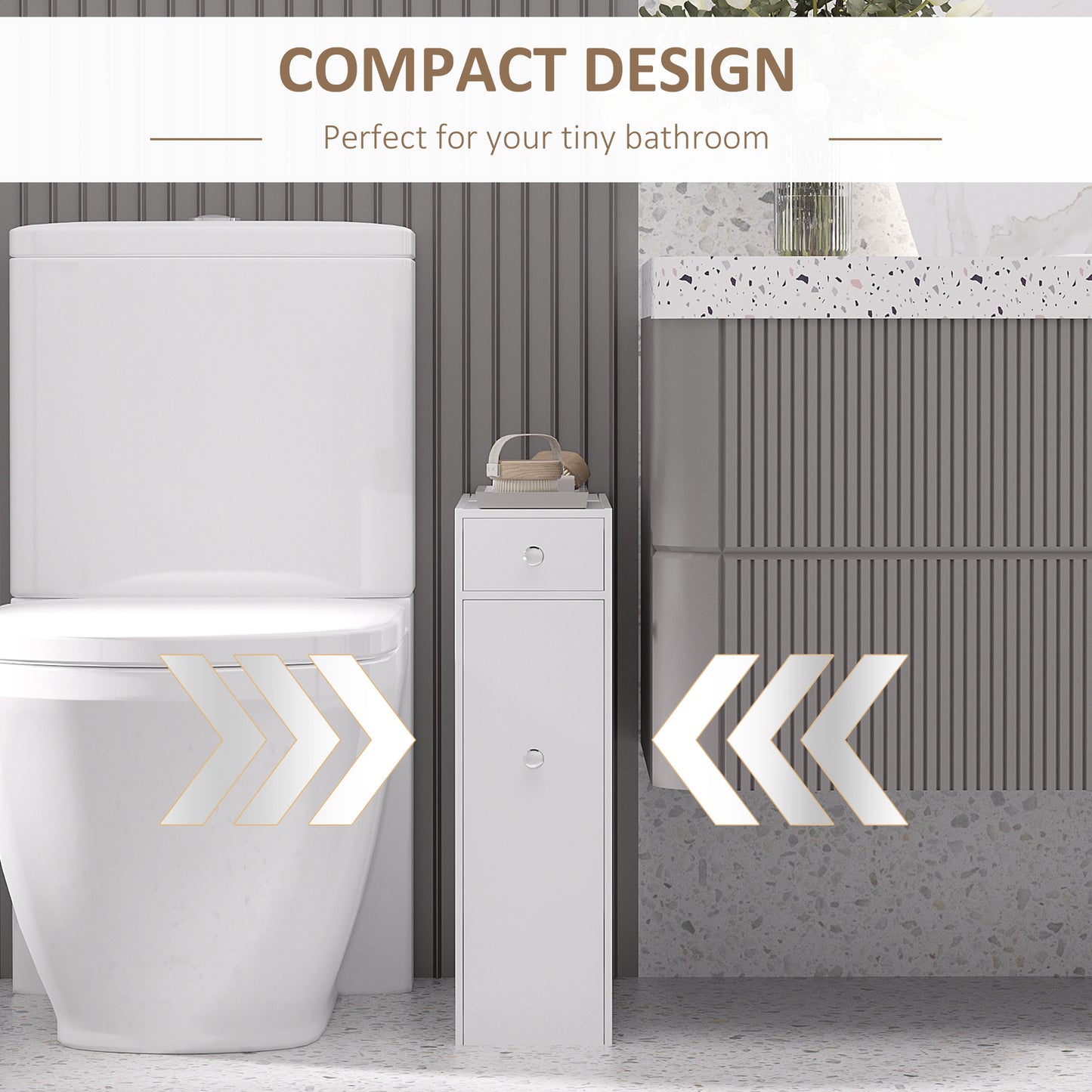 HOMCOM Space Saving Toilet Paper Cabinet, Narrow Bathroom Cabinet with Drawers and Hidden Storage, White