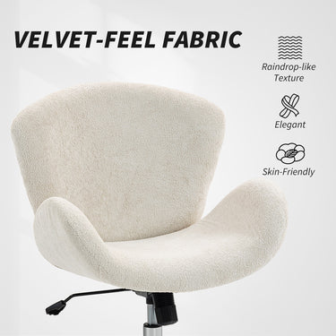 HOMCOM Swivel Office Chair, Velvet Desk Chair with Wide Bucket Seat, Butterfly Back, Tilt Function and Round Base, Cream White