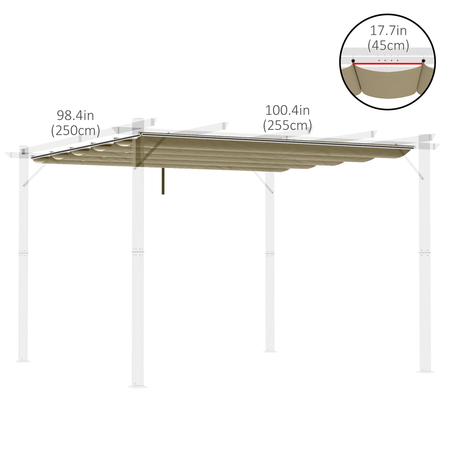 Outsunny Retractable Replacement Pergola Canopy for 10' x 10' Pergola, Pergola Cover Replacement, Cream White
