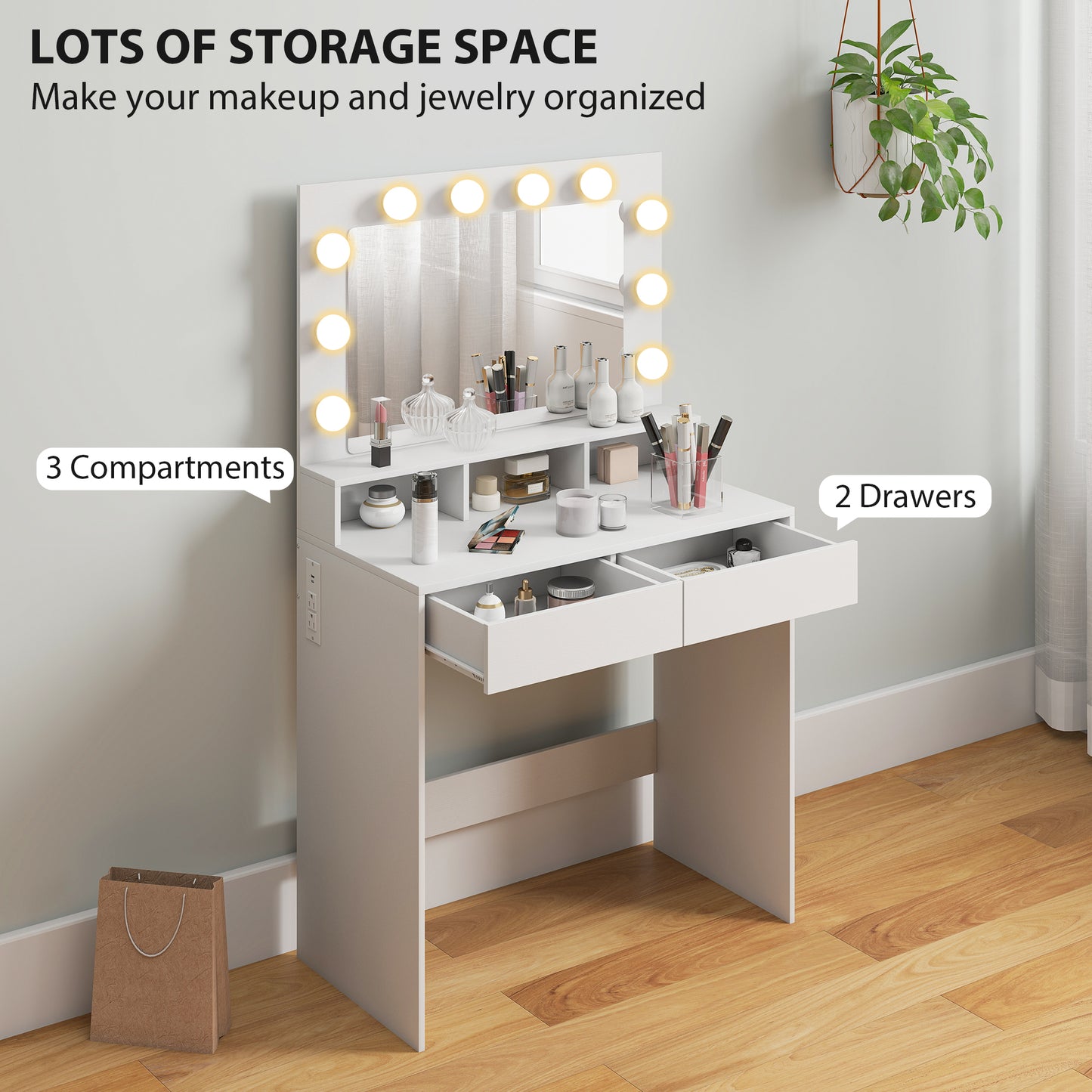HOMCOM Vanity Table, Makeup Dressing Table with LED Lighting Mirror, Drawers, for Bedroom, Black