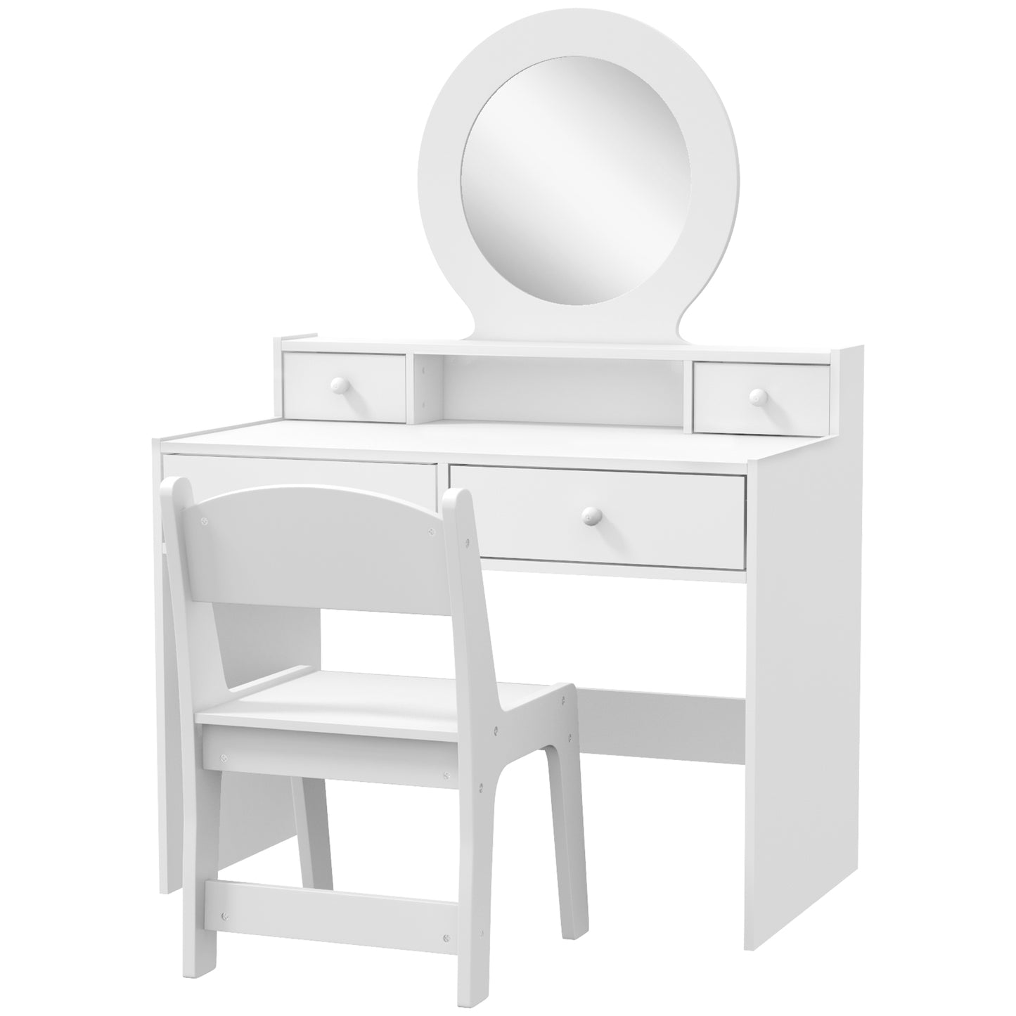 Qaba Kids Vanity Set, Dual-Use Dressing Table with Removable Tri-Folding Mirror and Drawer, for Ages 3-8, Pink