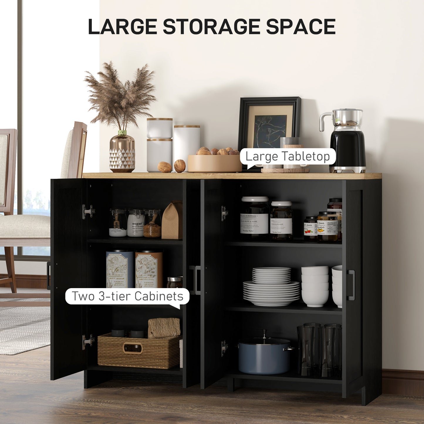 HOMCOM Modern Sideboard Buffet Cabinet, Modern Kitchen Storage Cabinet with 3 Doors Adjustable Shelves, for Dining Room, White