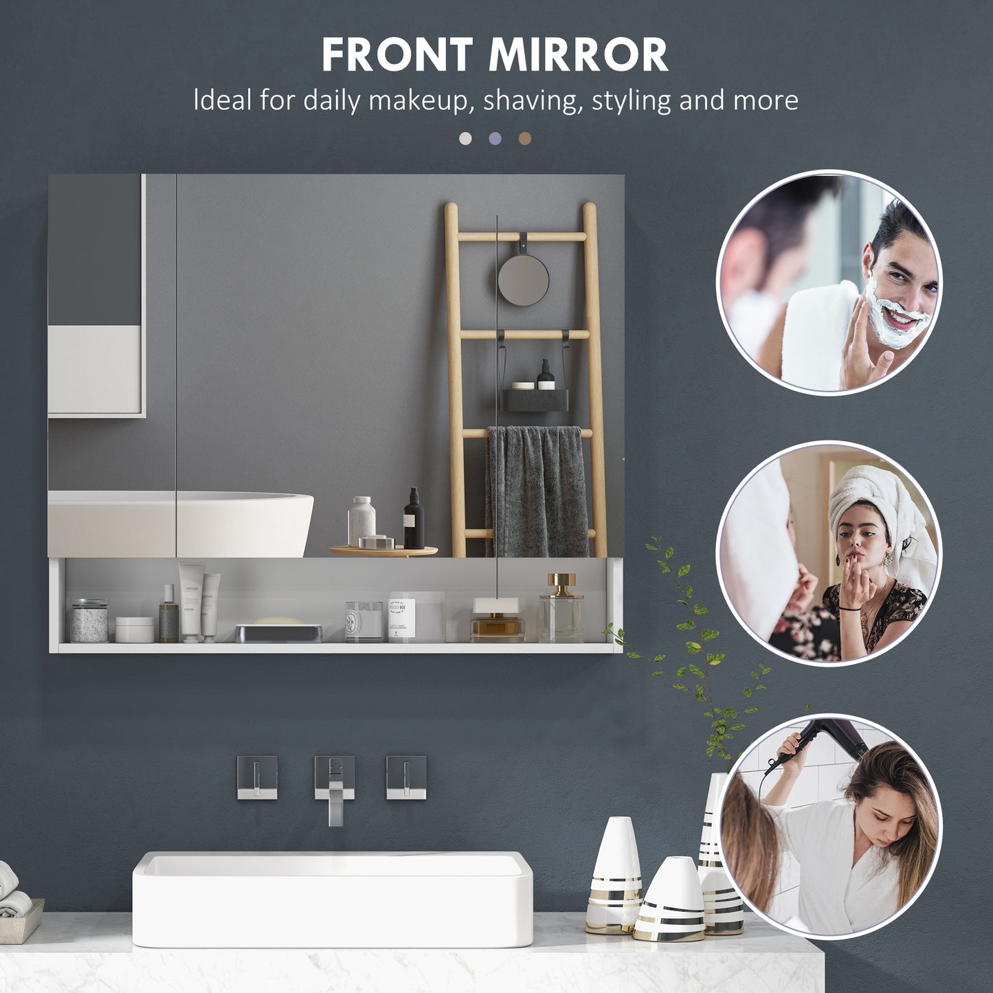 kleankin Wall Mounted Bathroom Medicine Cabinet with Mirror and Adjustable Shelves, Grey