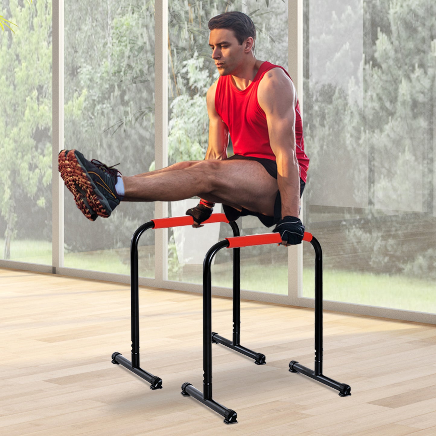 Soozier Set of 2 Dip Bar, Dip Station Push Up Station for Full Body Strength Training Home Gym Black