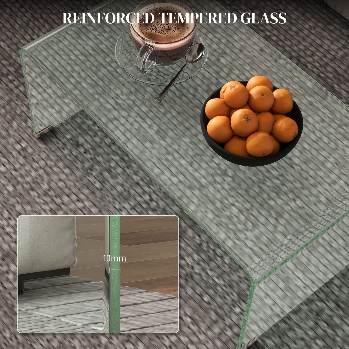 HOMCOM Glass Coffee Table, Clear Coffee Table for Living Room, Modern Rectangle Center Table with Safe Rounded Edges