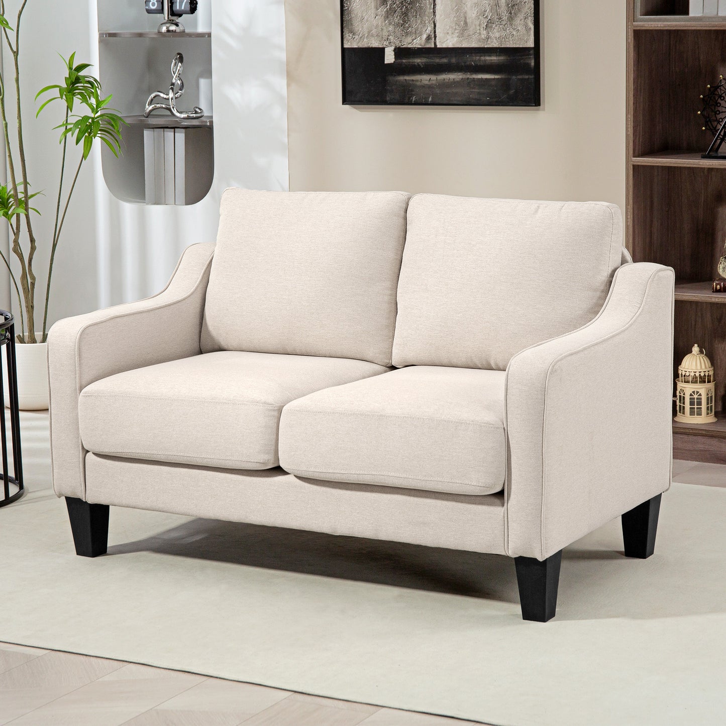 HOMCOM Loveseat Sofa, Modern Couch with Pocket Spring, Linen Upholstered, Thick Padded, Charcoal Grey