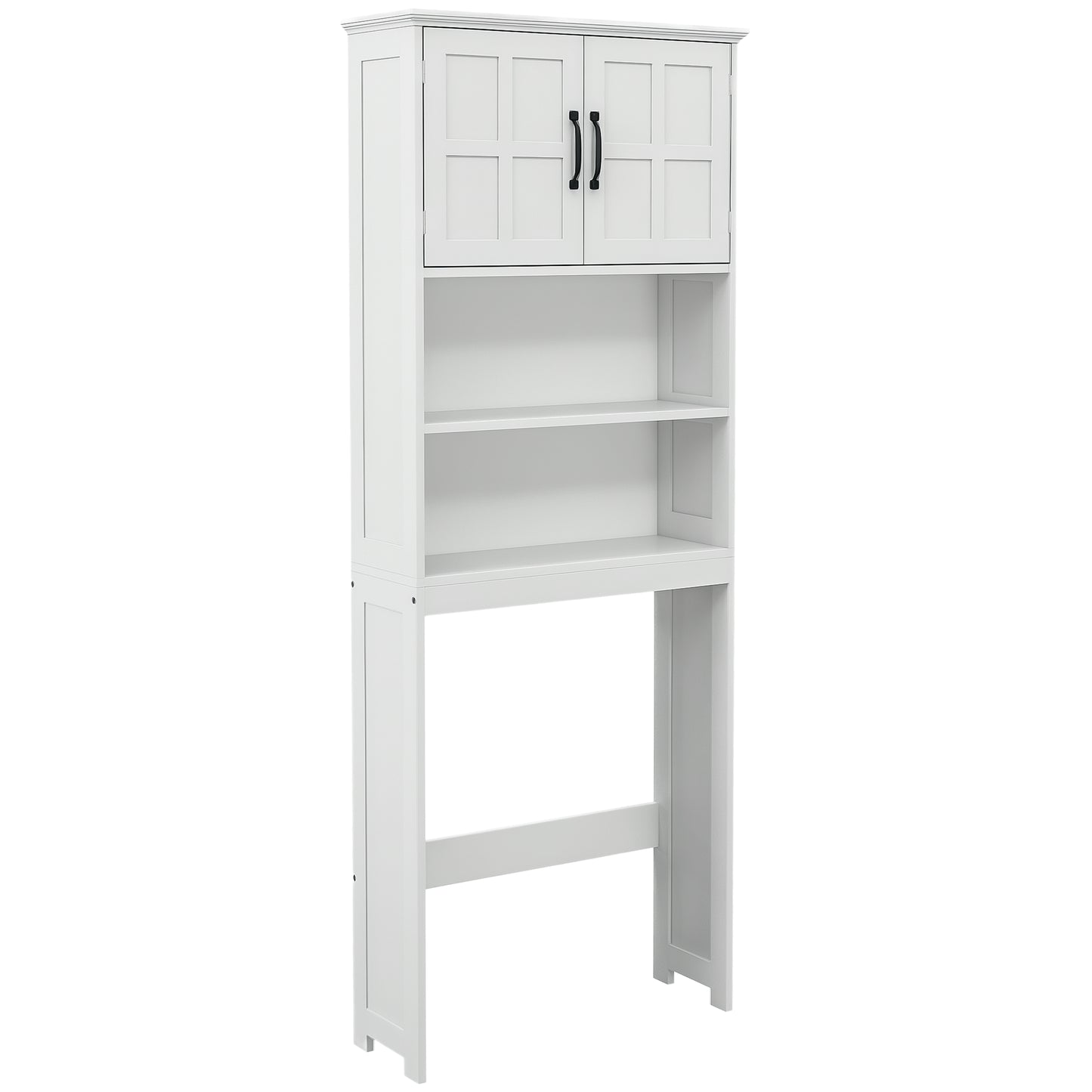 kleankin Modern Over The Toilet Storage, Bathroom Cabinets Over Toilet with Open Shelves and Double Door Cabinet, White