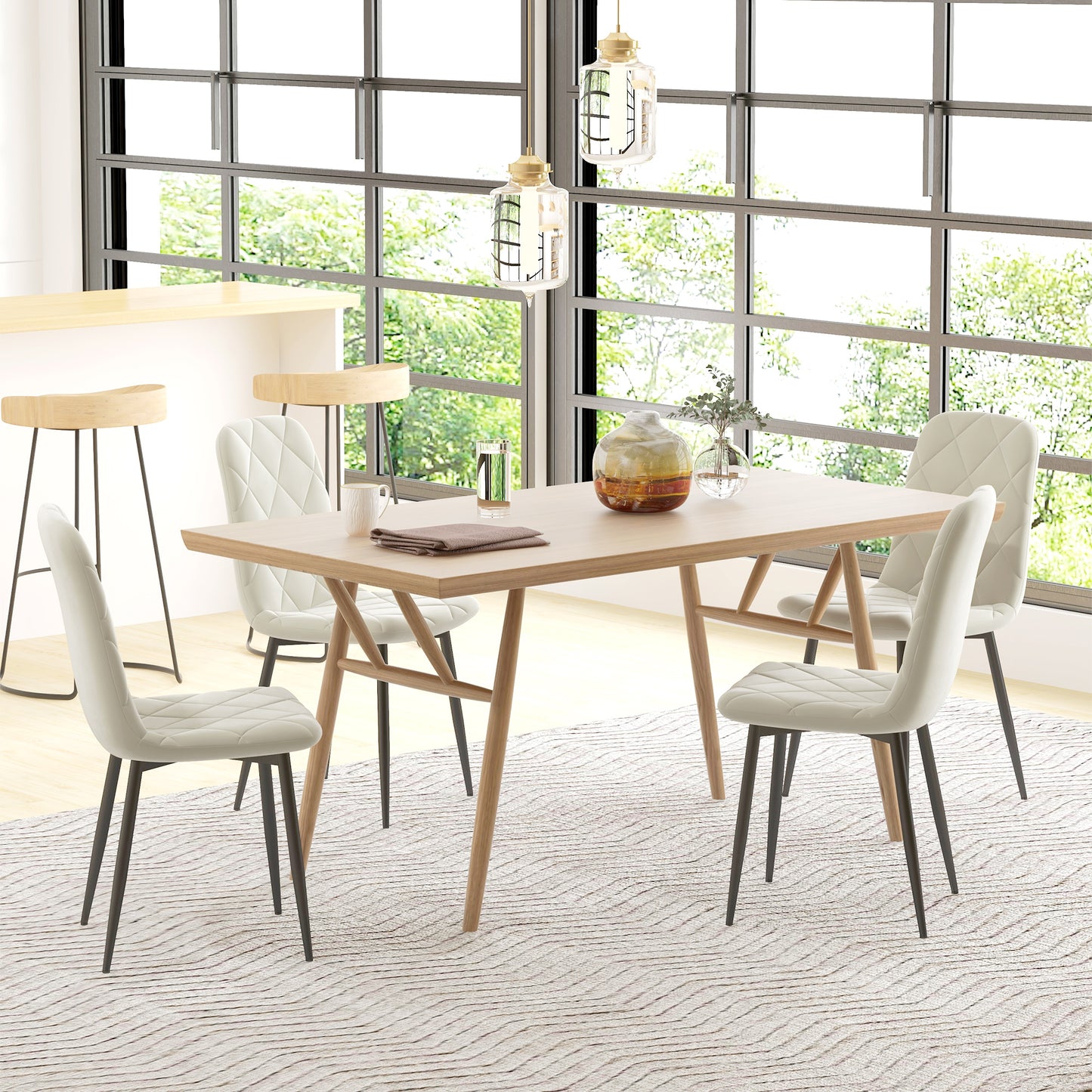 HOMCOM Dining Chairs Set of 4, Upholstered Dining Room Chairs with Steel Legs, Modern Kitchen Chair for Dining Room, Grey
