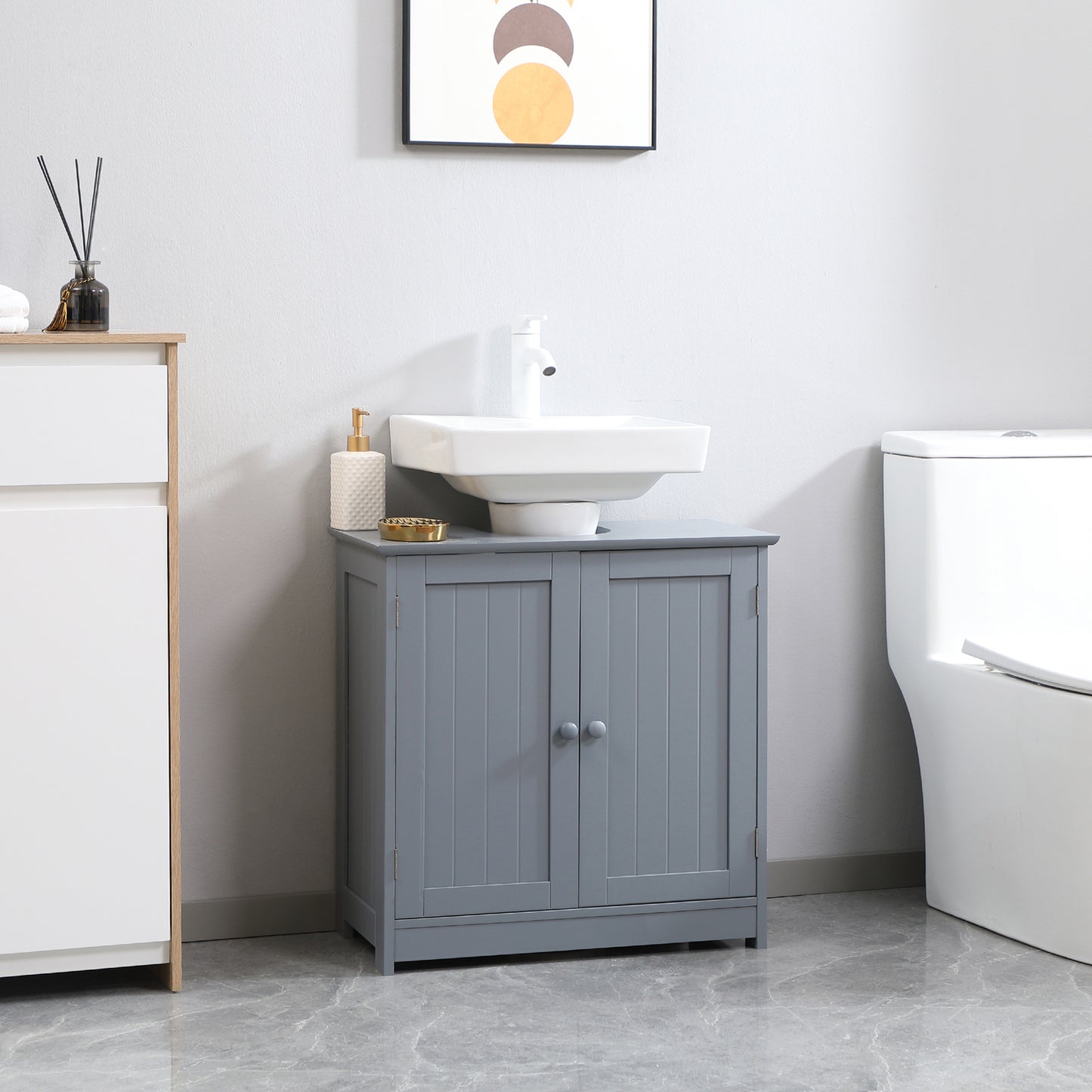 HOMCOM Under Sink Bathroom Cabinet with 2 Doors and Shelf, Pedestal Sink Bathroom Vanity Furniture, White