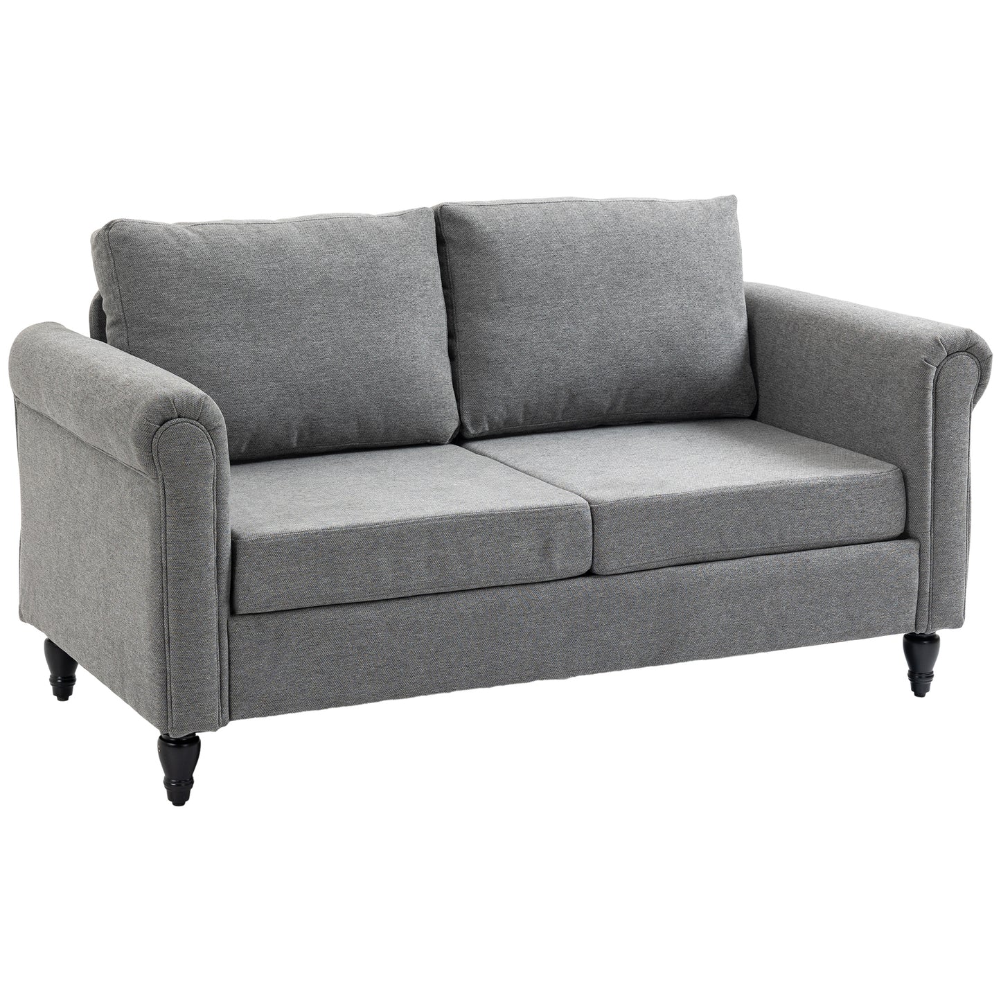 HOMCOM Vintage Loveseat, Upholstered Love Seat Furniture, Chenille-feel Fabric 2 Seater Sofa Couch with Rolled Arms, Gourd-Shaped Rubber Wood Legs for Living Room, Dark Grey