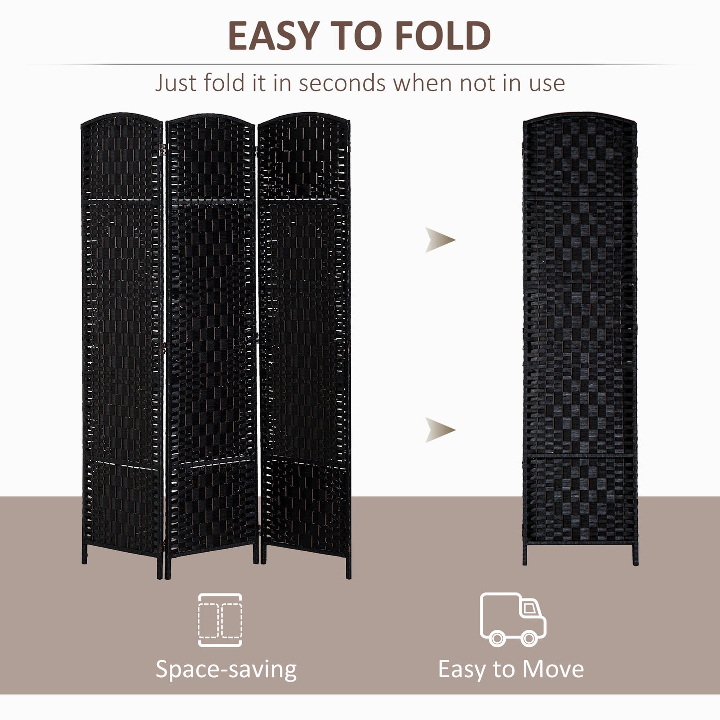 HOMCOM 6ft Folding Room Divider, 3 Panel Wall Partition with Wooden Frame for Bedroom, Home Office, Black
