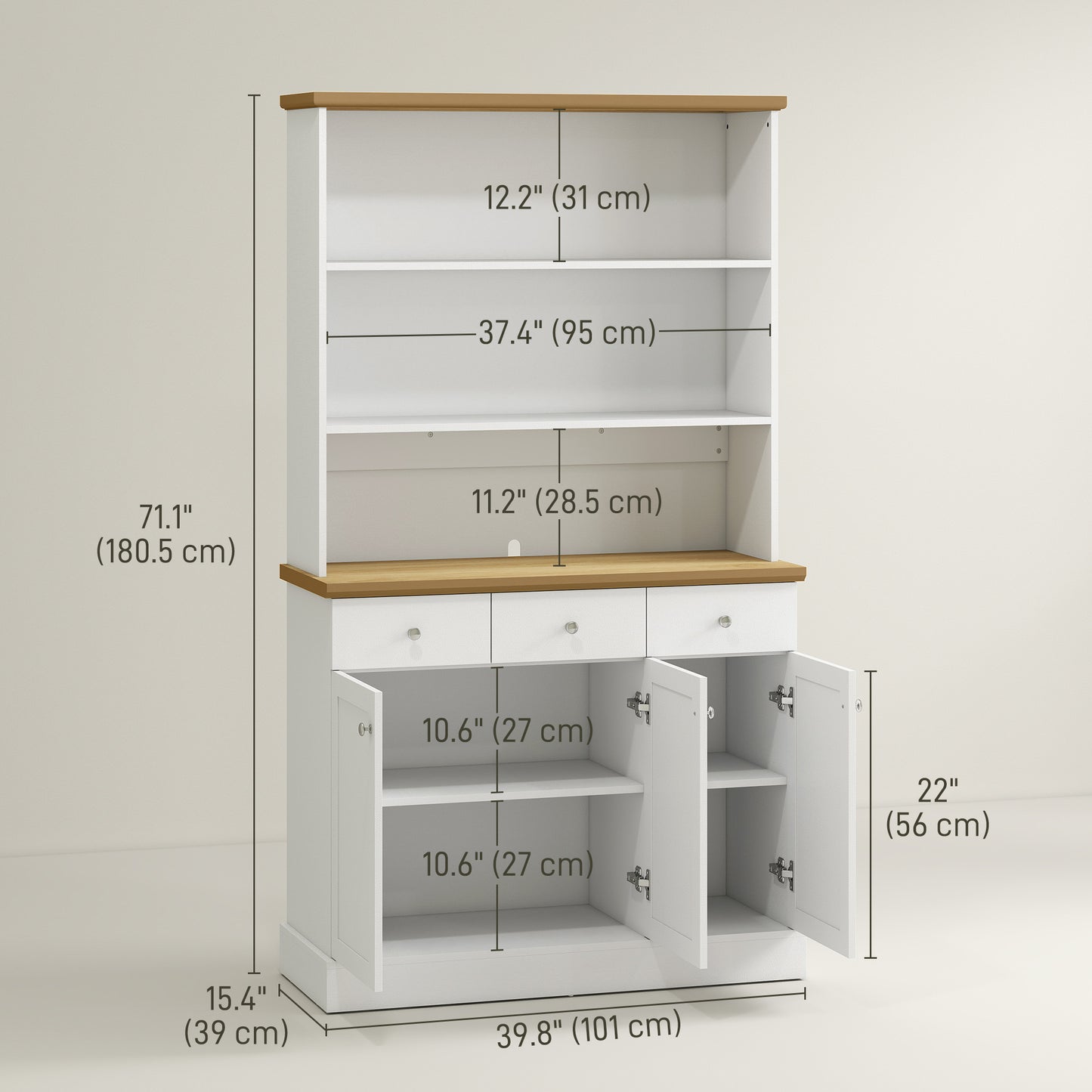 HOMCOM Kitchen Pantry Buffet Server Hutch Storage Sideboard Bookcase with Drawers & Cabinets for Living Room Cabinet Console