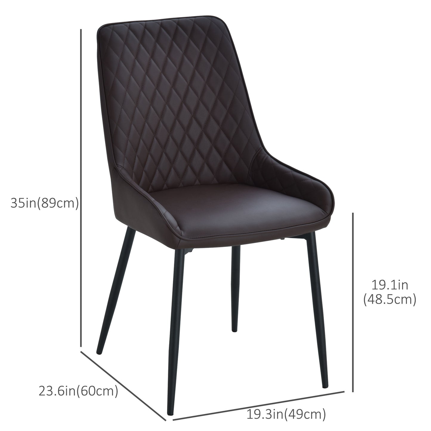 HOMCOM Upholstered Kitchen Chairs, Modern Dining Chairs Set of 2 with Diamond Tufting and Steel Legs for Dining Room, Black
