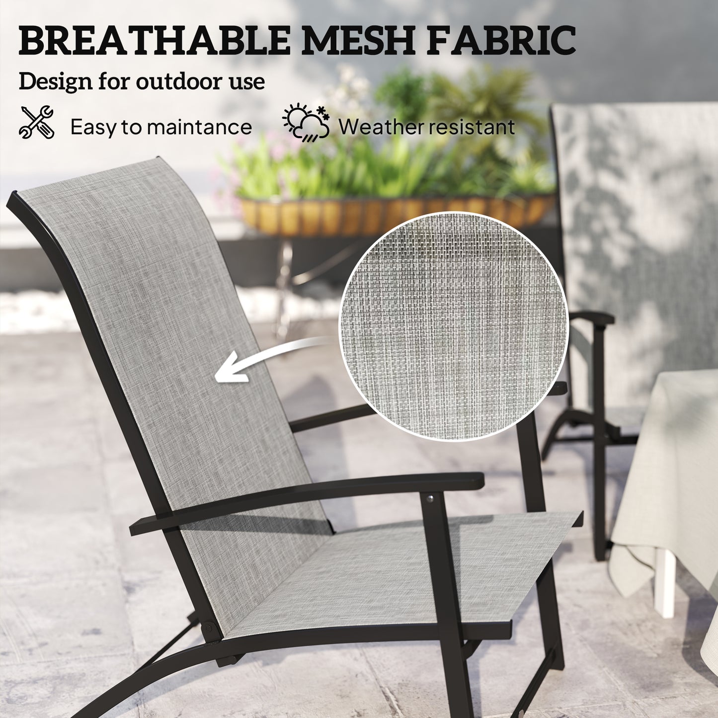 Outsunny Set of 2 Folding Lawn Chairs, Outdoor Folding Chairs with Armrests, High Backrest for Backyard Balcony, Grey