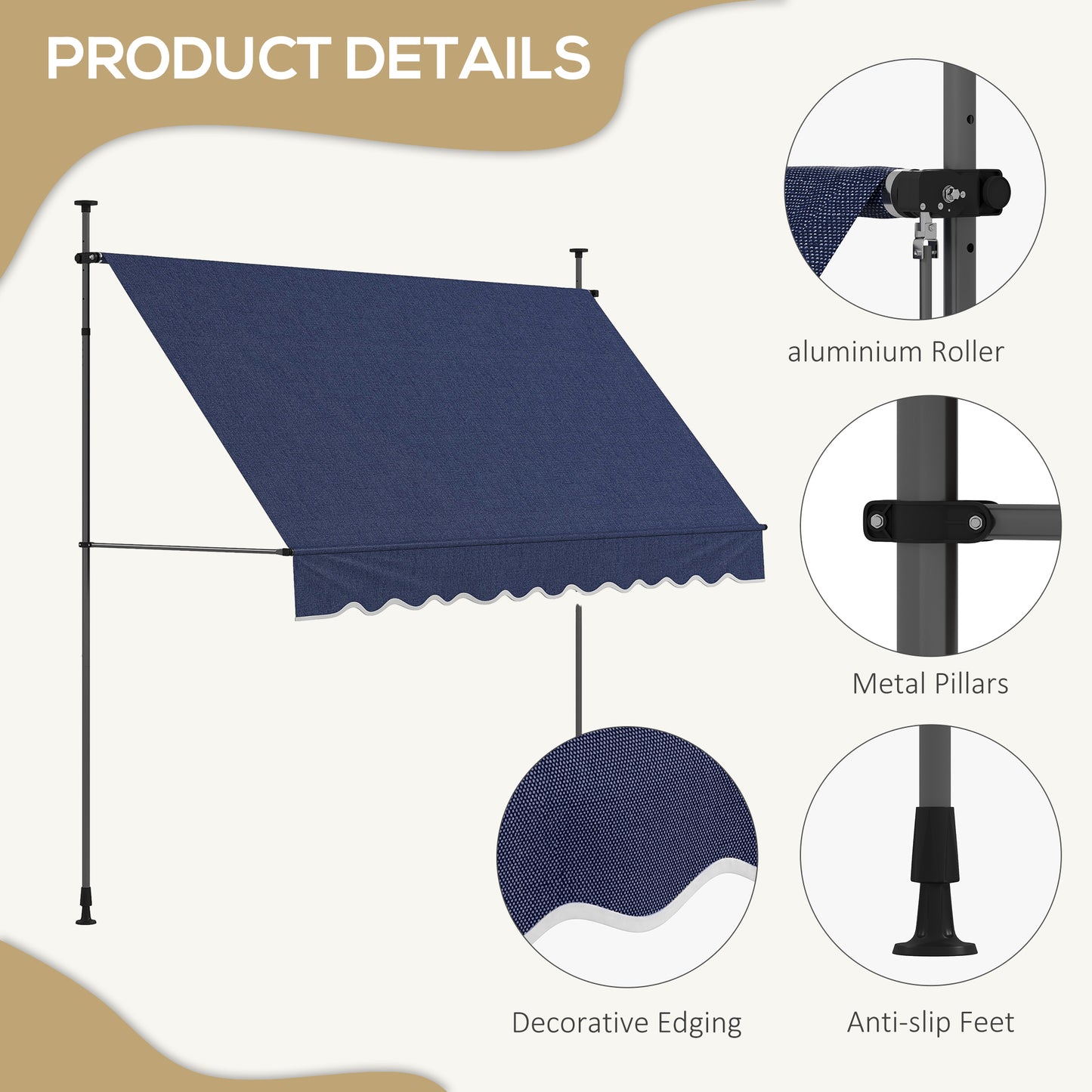 Outsunny 10' x 3' Manual Retractable Awning, Non-Screw Freestanding Patio Awning, UV Resistant, for Window or Door, Wine Red