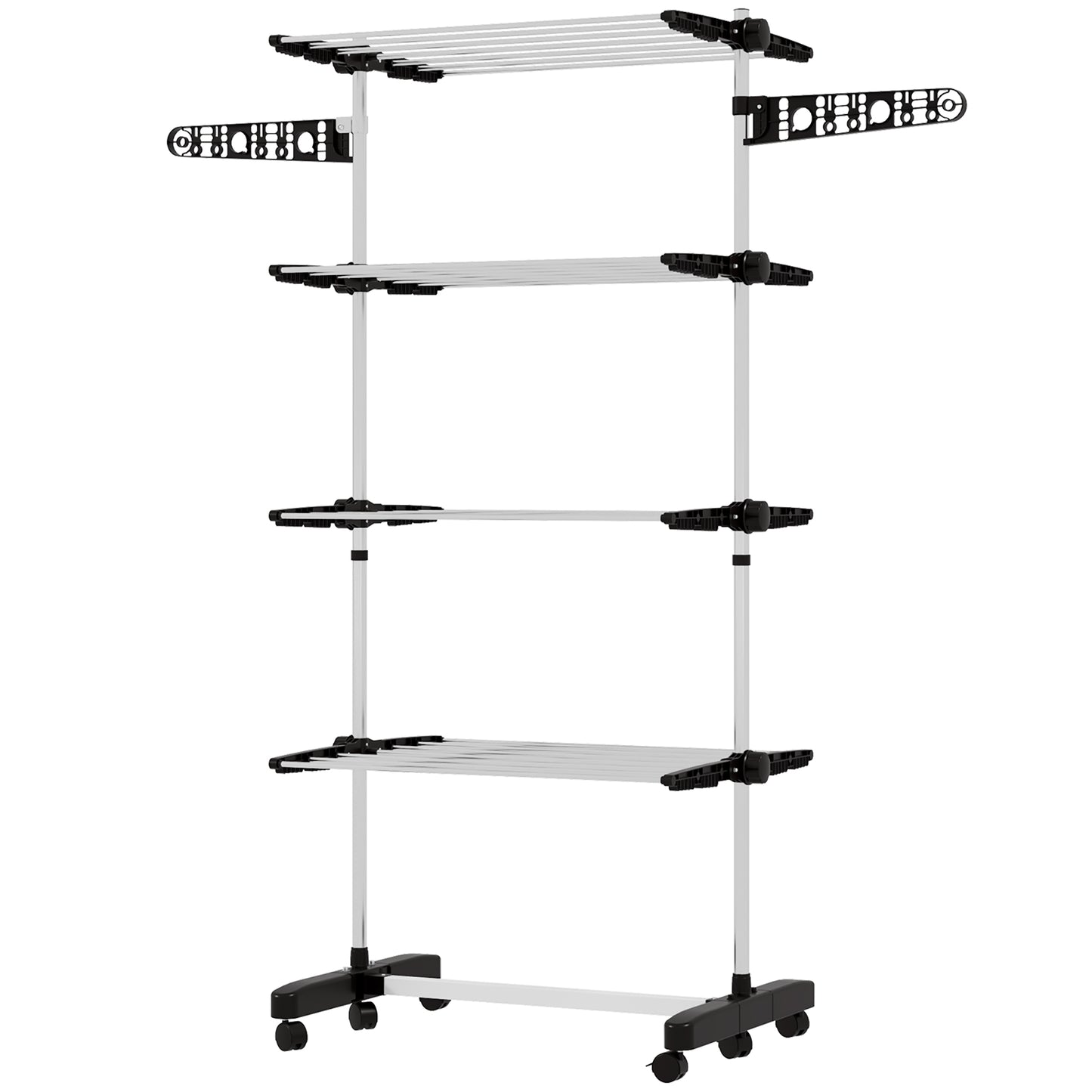 HOMCOM Garment Drying Rack Stainless Steel Folding Clothes Hanging Rack with Side Wings Castors for Indoor Outdoor Grey