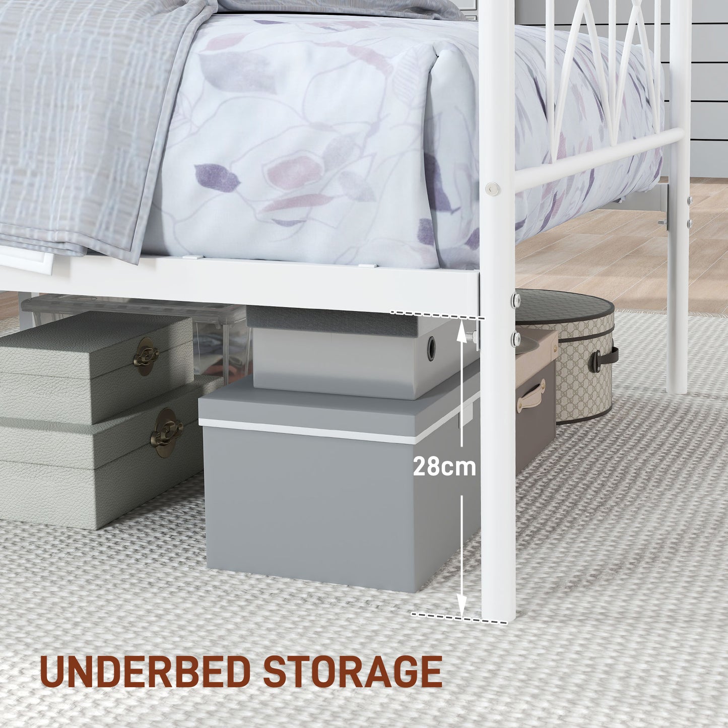 HOMCOM Metal Full Platform Bed Frame with Headboard, Steel Slat Support, Underbed Storage, No Box Spring Needed, Easy Assembly