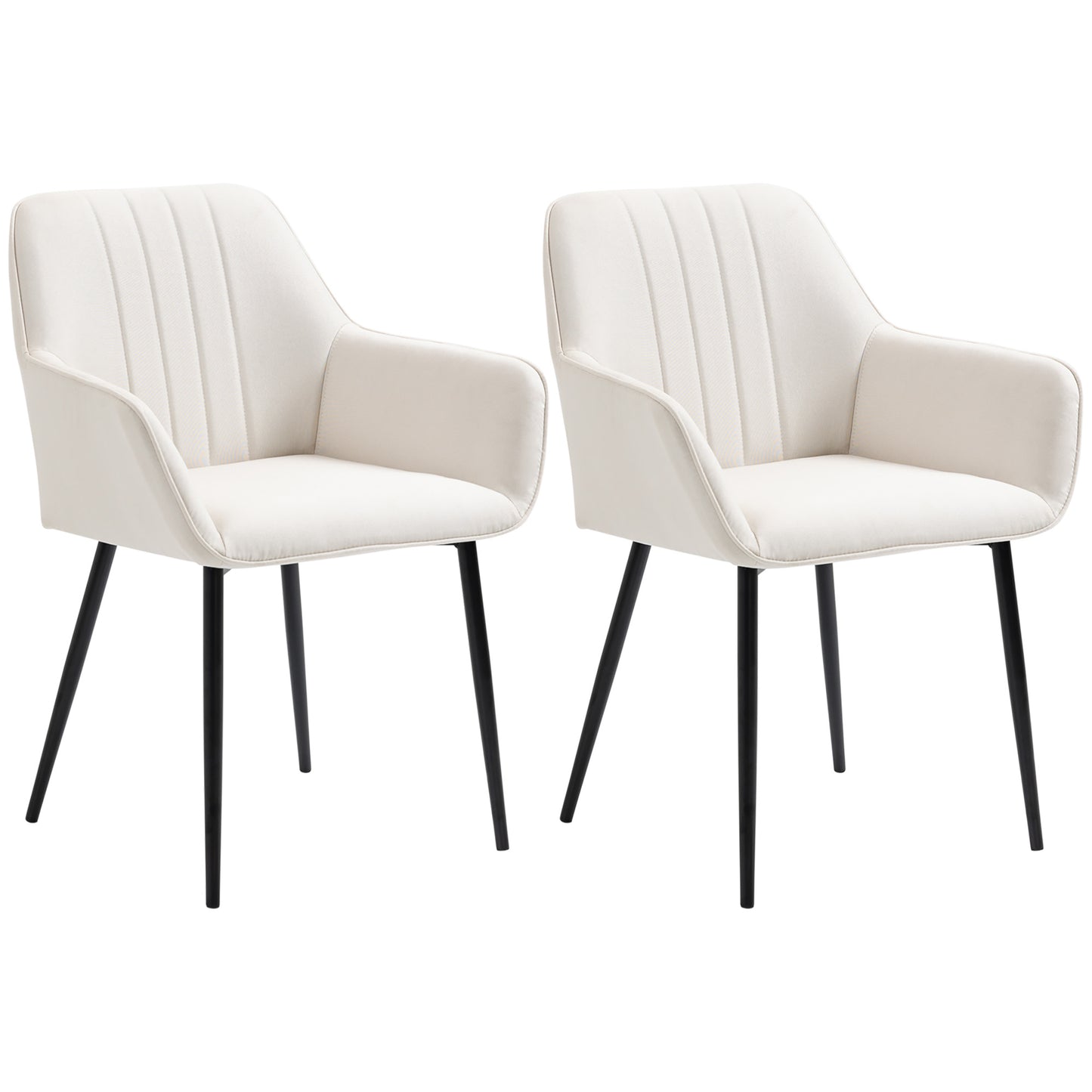 HOMCOM Dining Chairs Set of 2, Linen Upholstery Accent Chair with Back, Armrest, Metal Legs, Dark Grey