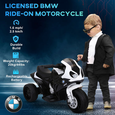 Aosom Kids Motorcycle, 6V Battery Powered Toddler Motorcycle with Headlight, Music, 3 Wheels Electric Motorcycle for Kids, Licensed BMW, Gift for Boys & Girls -Black