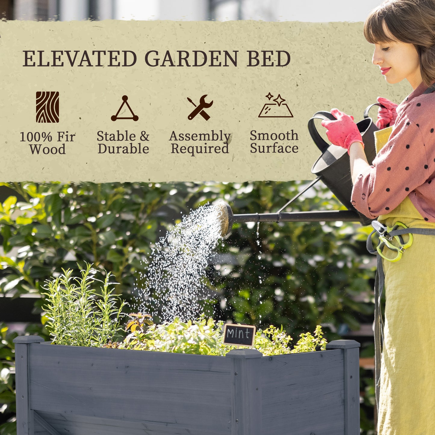 Outsunny Wooden Raised Garden Plant Stand Outdoor Tall Flower Bed Box with Hooks, 48" x 24" x 32", Nature Wood