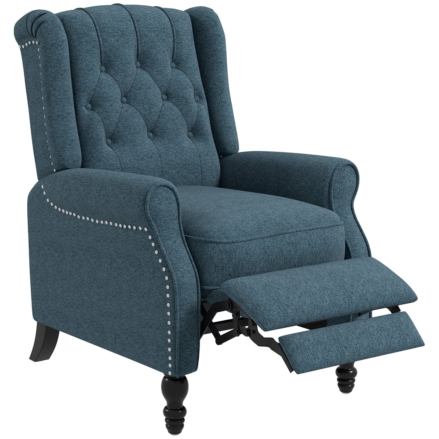 HOMCOM Wingback Reclining Chair with Footrest, Button Tufted Recliner Chair with Rolled Armrests for Living Room, Light Grey