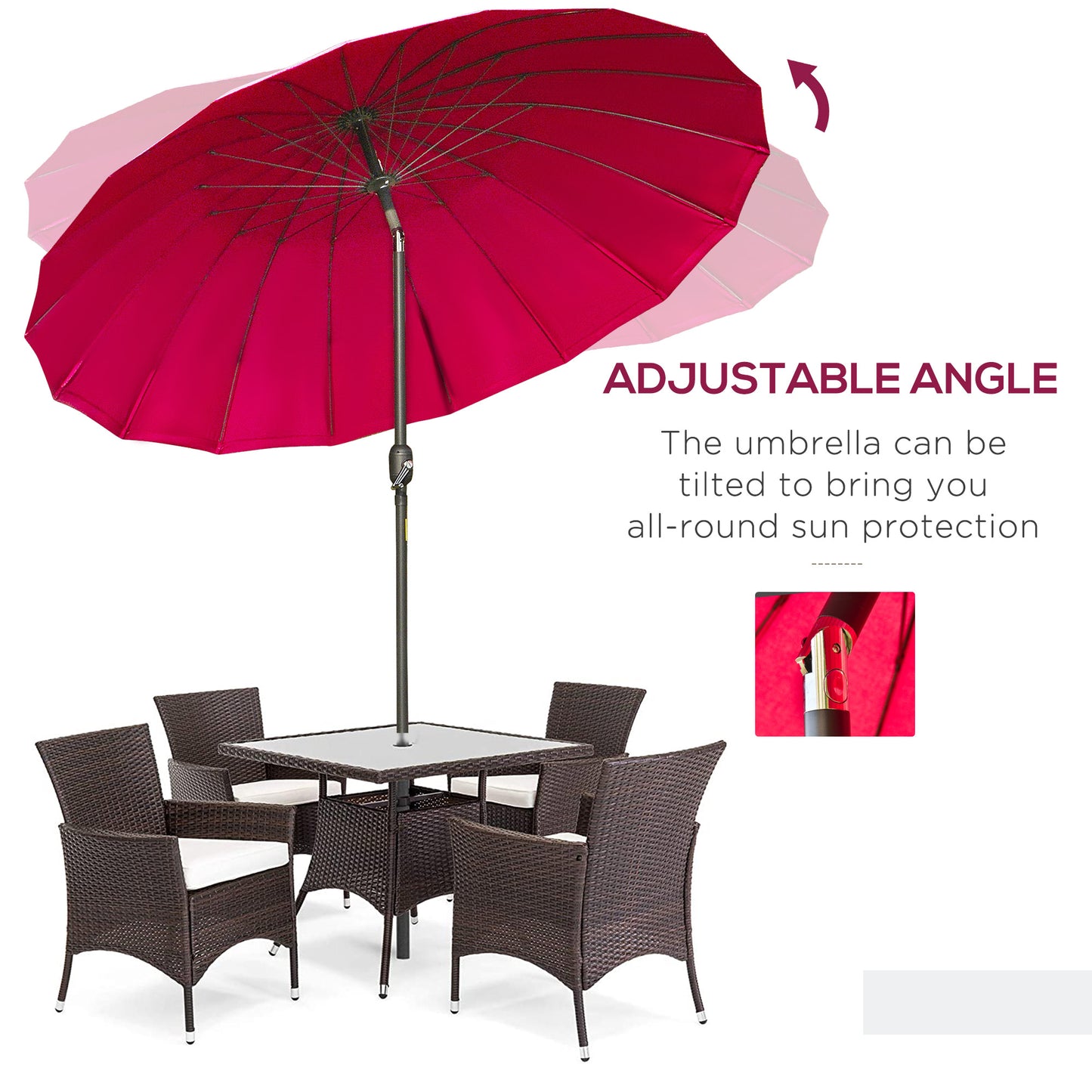 Outsunny 8ft Shanghai Garden Parasol Umbrella with Crank & Tilt, Adjustable Outdoor Sun Shade, Dark Grey