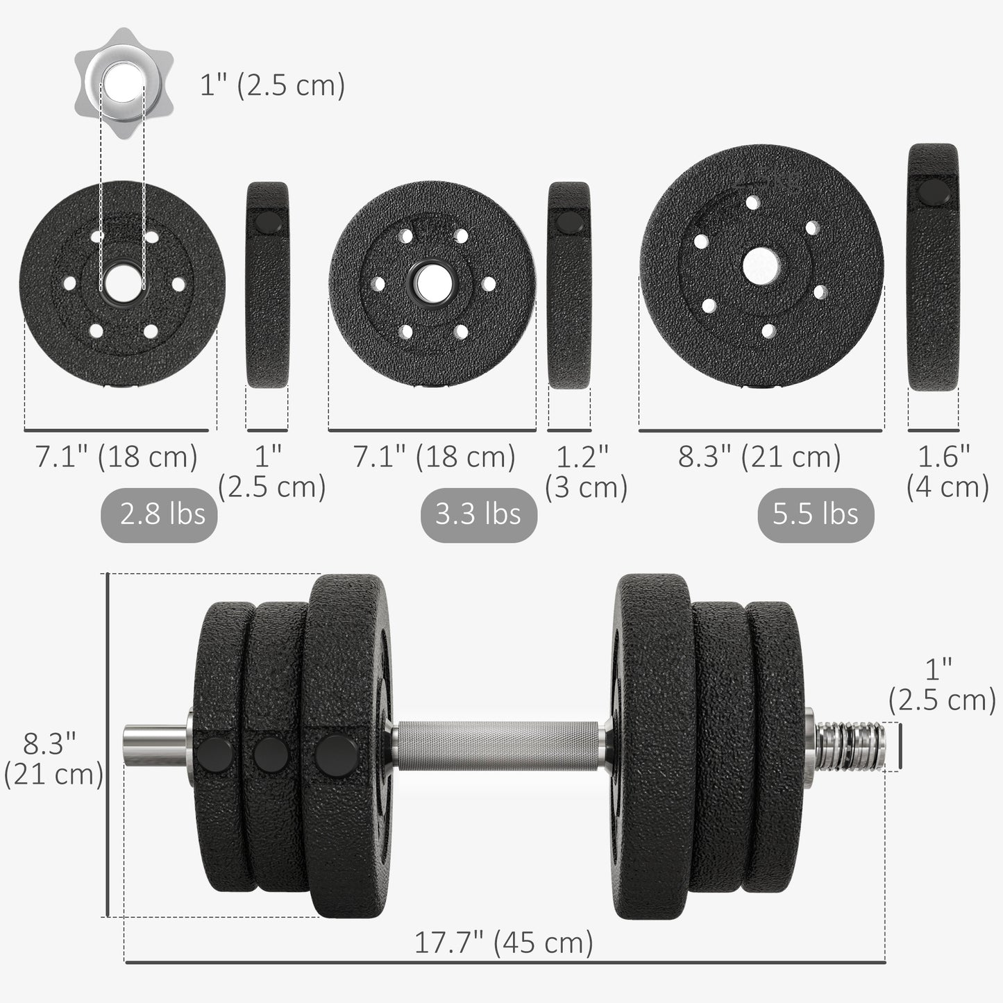 Soozier 66 lbs Adjustable Dumbbells Weight Set Dumbbell Hand Weight Barbell for Body Fitness Lifting Training for Home Office Gym, Black